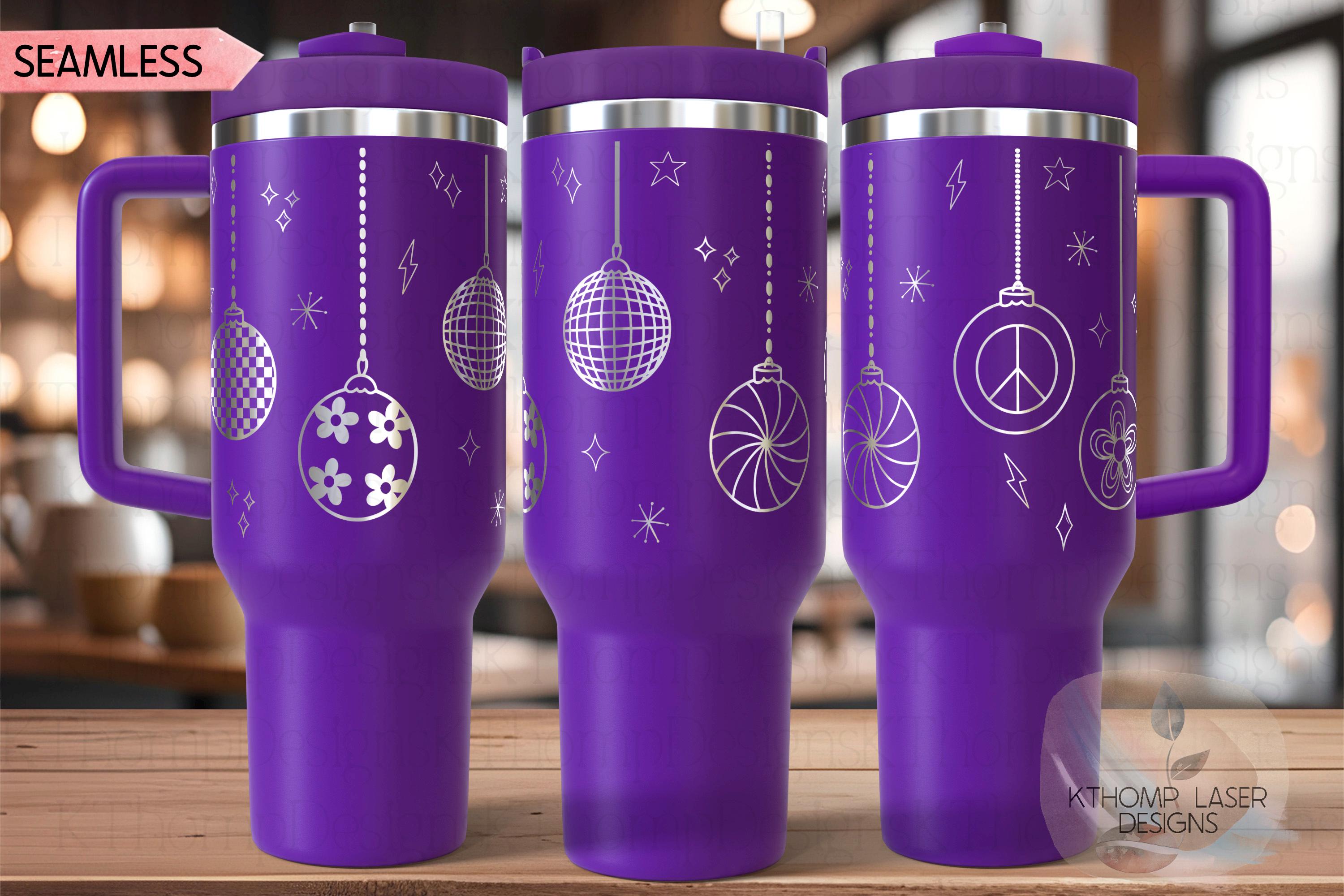 Retro Christmas Ornaments Holiday Tumbler Wrap SVG | 40oz Laser Engraving File | Rotary Ready Digital Design | Seasonal SVG