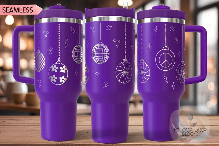 Retro Christmas Ornaments Holiday Tumbler Wrap SVG | 40oz Laser Engraving File | Rotary Ready Digital Design | Seasonal SVG