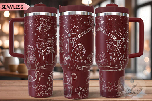 Christmas Nativity Holiday Tumbler Wrap SVG | 40oz Laser Engraving File | Rotary Ready Digital Design | Seasonal SVG