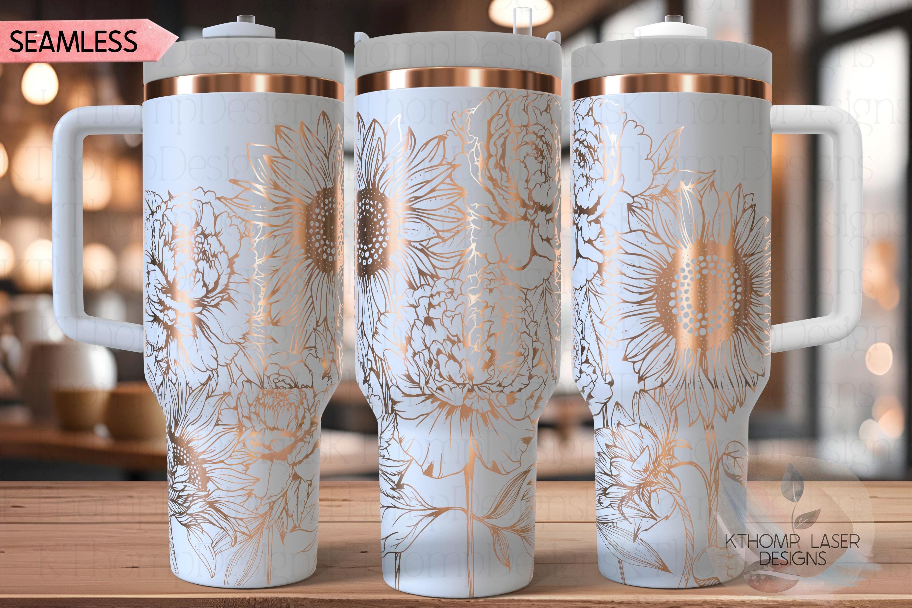 Peonies and Sunflowers Tumbler Wrap SVG | 40oz Laser Engraving File | Rotary Engrave Digital Design | Floral SVG Design