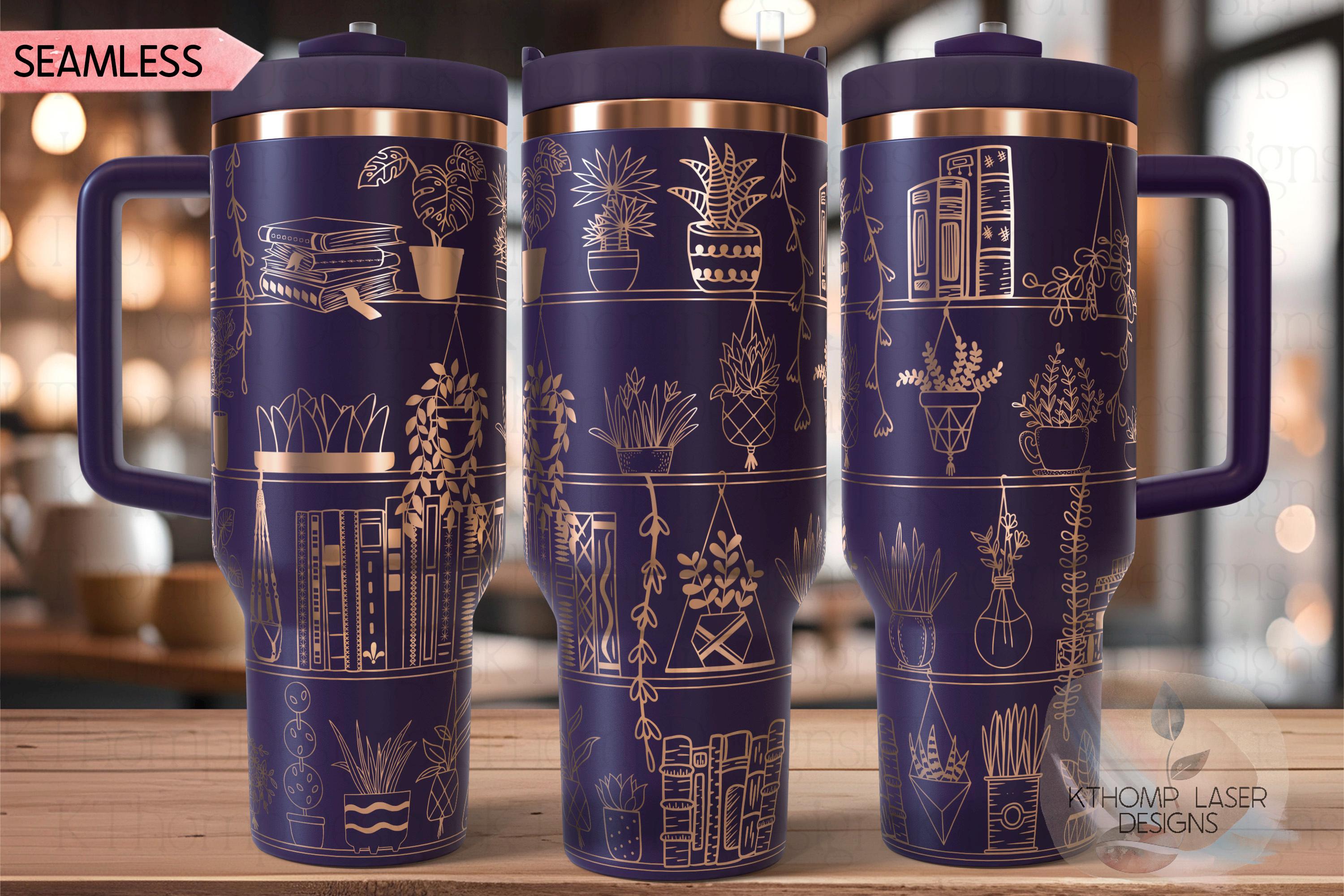 Plants and Books Plant Shelves Tumbler Wrap SVG | 40oz Laser Engraving File | Rotary Engrave Digital Design | Floral SVG Design