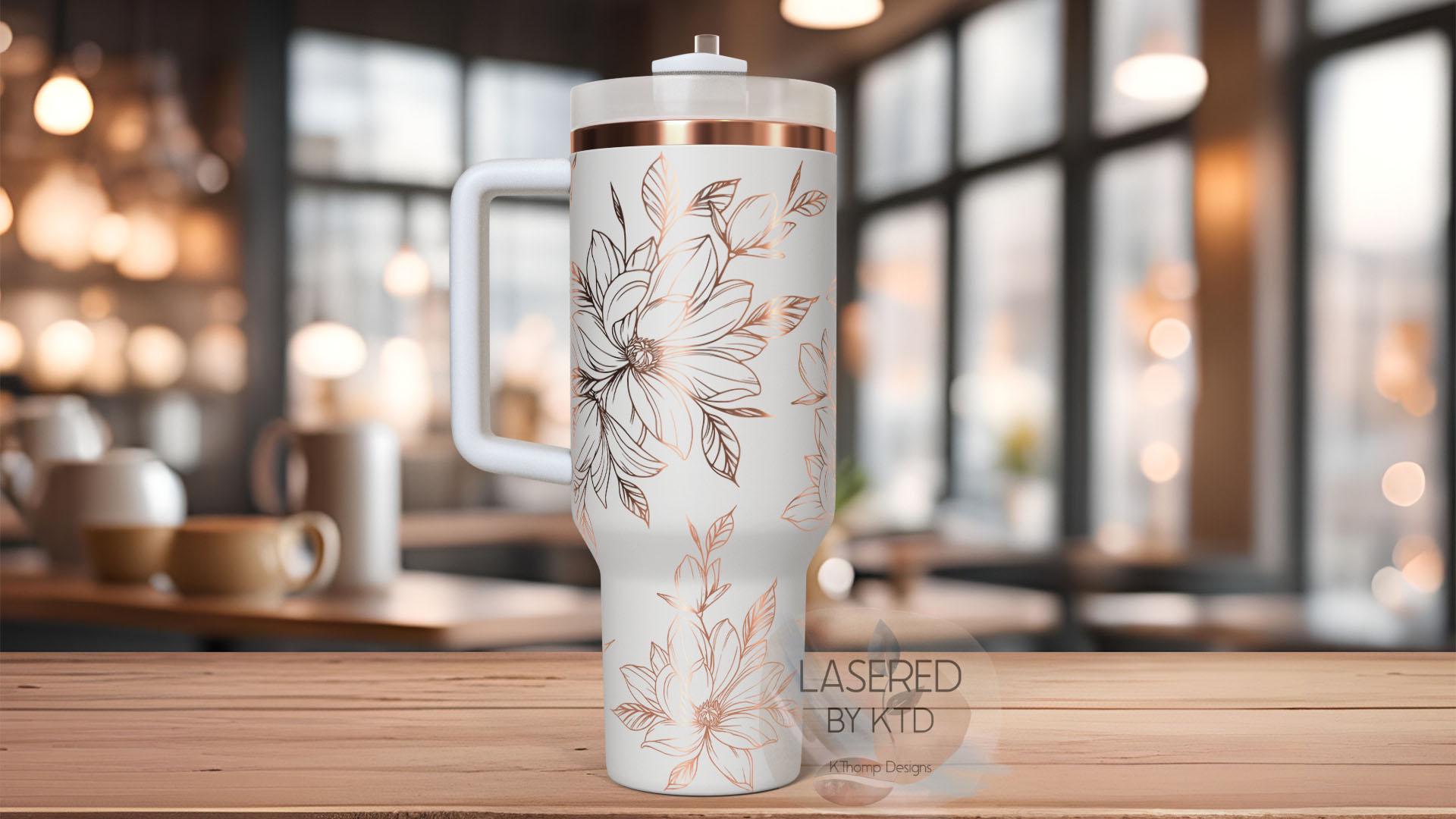 Peony Tumbler Wrap SVG | 40oz Laser Engraving File | Rotary Engrave Digital Design | Floral SVG Design