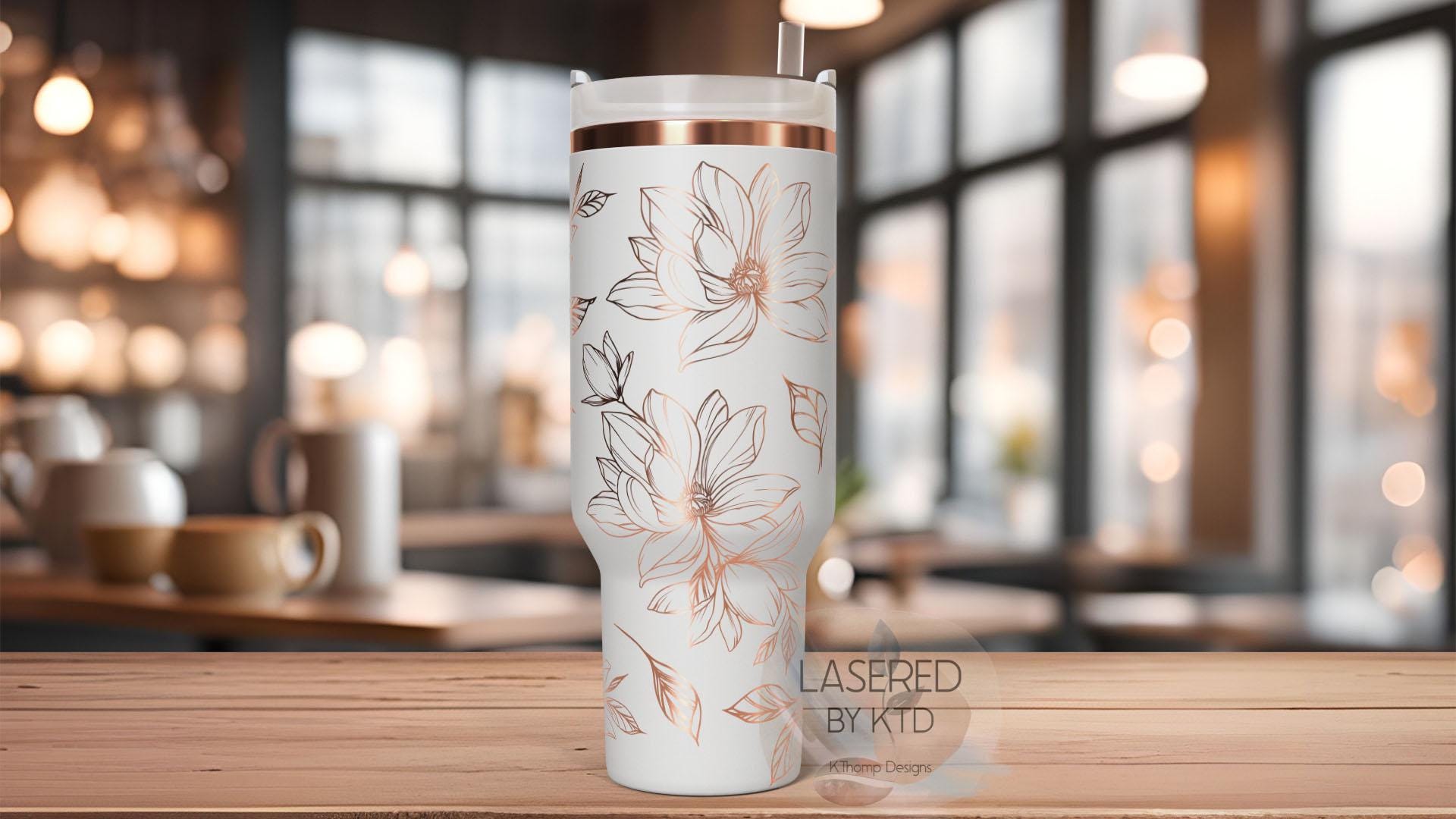 Peony Tumbler Wrap SVG | 40oz Laser Engraving File | Rotary Engrave Digital Design | Floral SVG Design