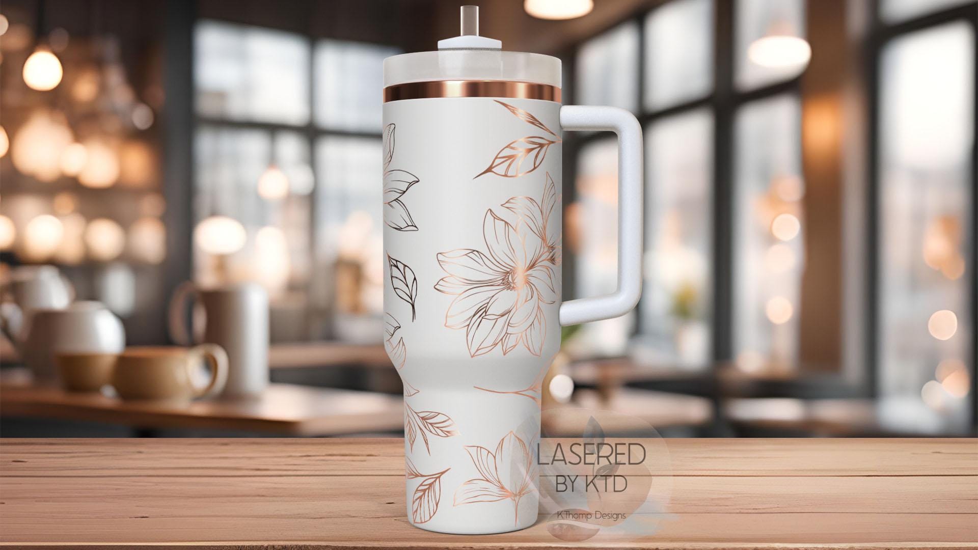 Peony Tumbler Wrap SVG | 40oz Laser Engraving File | Rotary Engrave Digital Design | Floral SVG Design