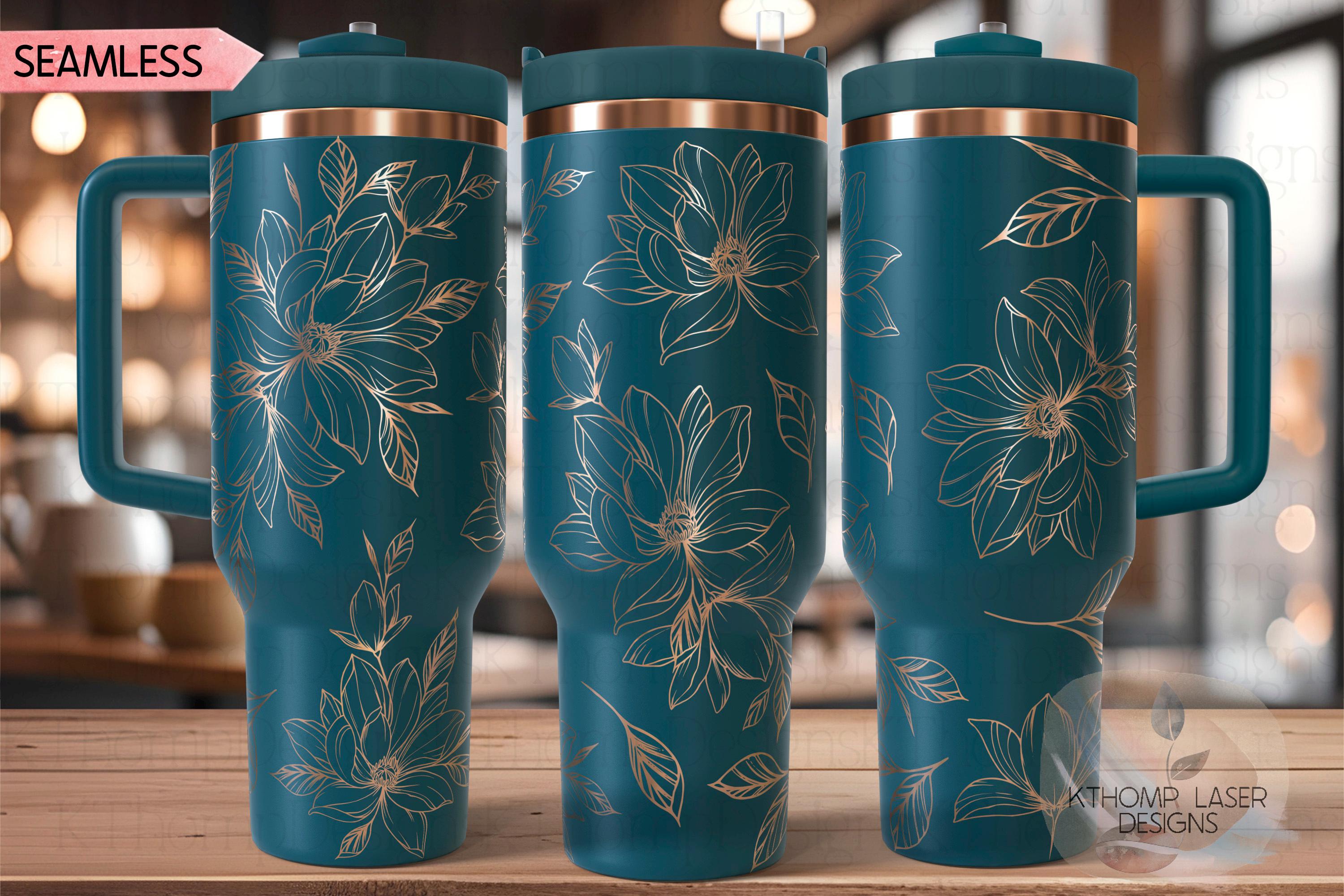 Peony Tumbler Wrap SVG | 40oz Laser Engraving File | Rotary Engrave Digital Design | Floral SVG Design
