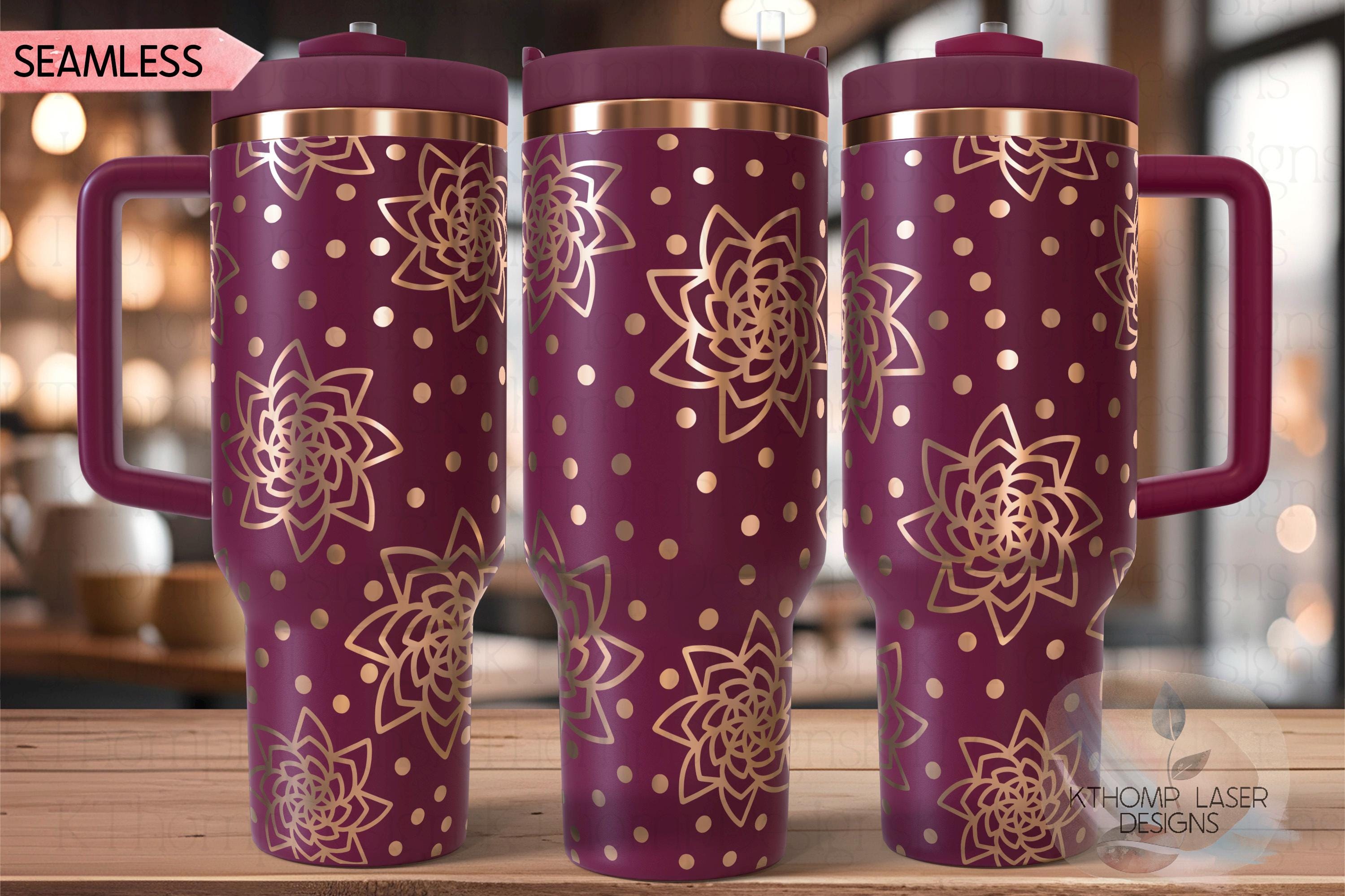 Rose Dots Tumbler Wrap SVG | 40oz Laser Engraving File | Rotary Engrave Digital Design | Floral SVG Design
