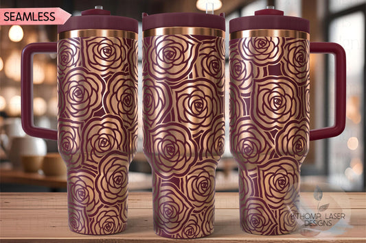 Roses Bursts Tumbler Wrap SVG | 40oz Laser Engraving File | Rotary Engrave Digital Design | Floral SVG Design