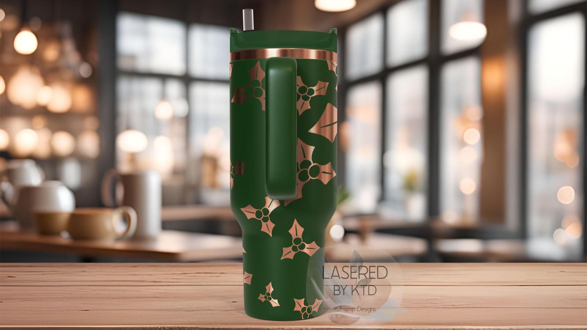 Holly Berries Christmas Holiday Holiday Tumbler Wrap SVG | 40oz Laser Engraving File | Rotary Ready Digital Design | Seasonal SVG