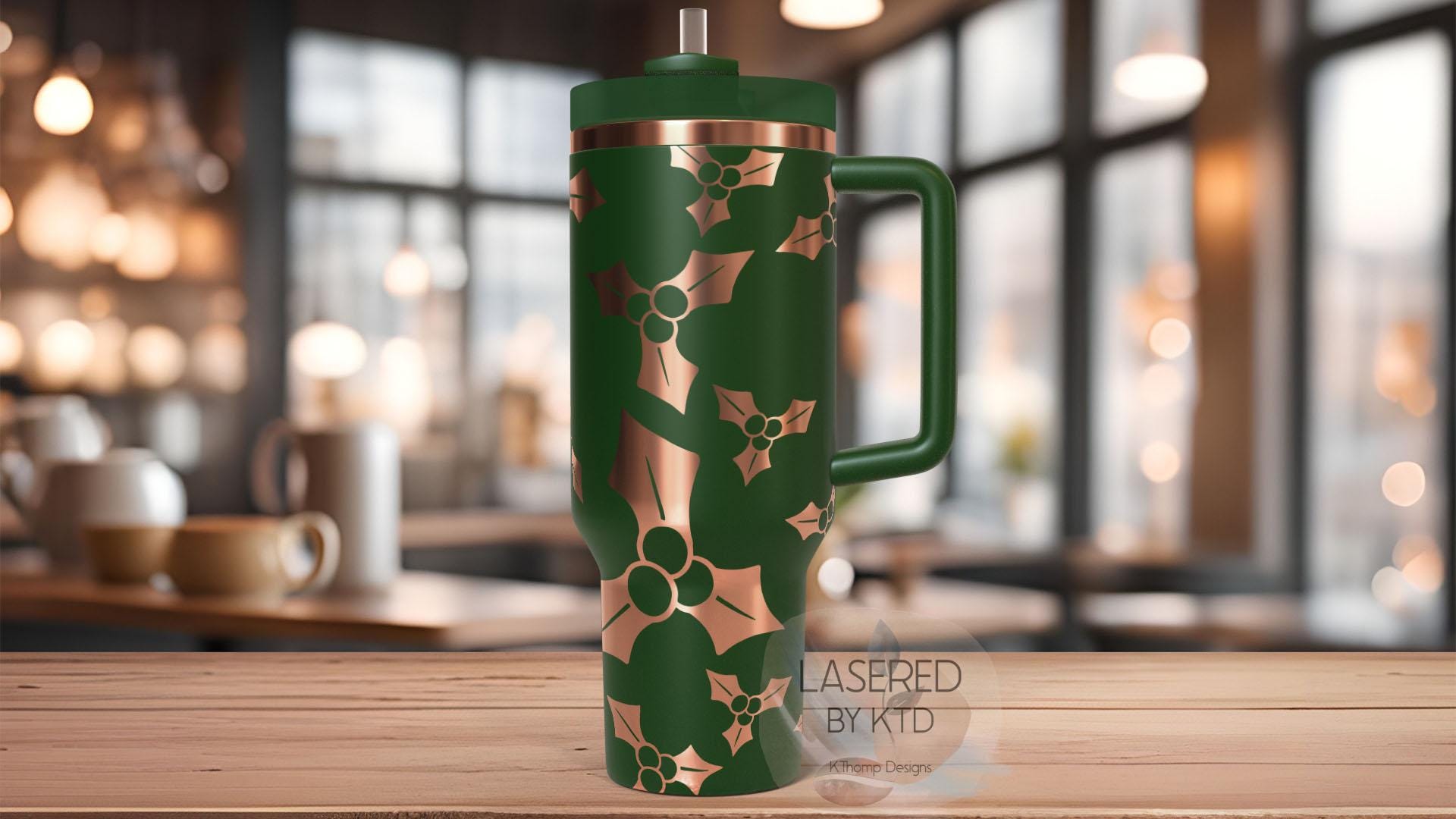 Holly Berries Christmas Holiday Holiday Tumbler Wrap SVG | 40oz Laser Engraving File | Rotary Ready Digital Design | Seasonal SVG