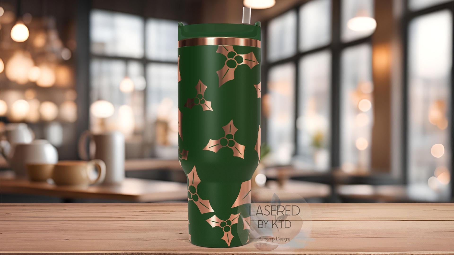 Holly Berries Christmas Holiday Holiday Tumbler Wrap SVG | 40oz Laser Engraving File | Rotary Ready Digital Design | Seasonal SVG