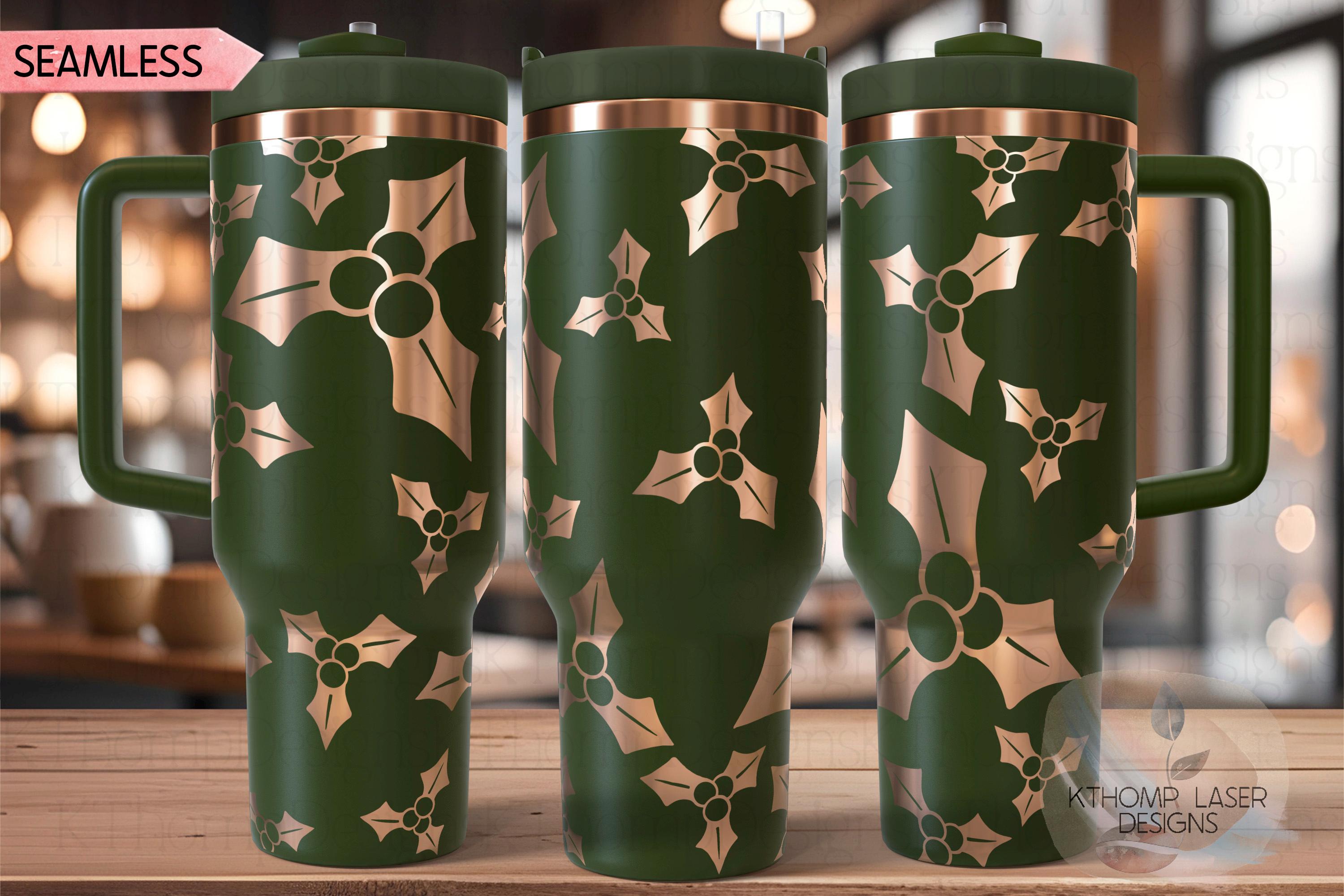Holly Berries Christmas Holiday Holiday Tumbler Wrap SVG | 40oz Laser Engraving File | Rotary Ready Digital Design | Seasonal SVG
