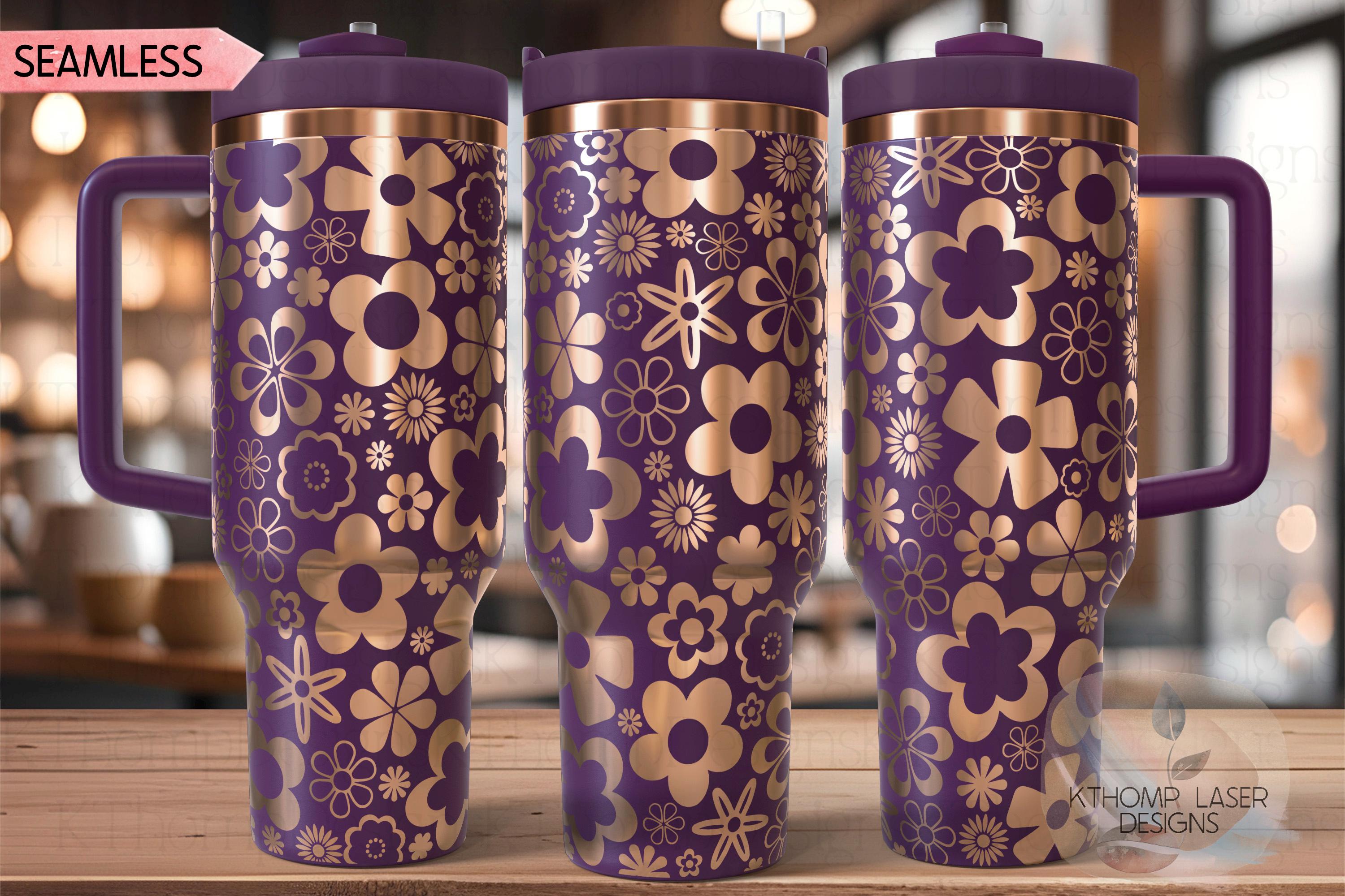 Flower Power Cute Flower Burst Tumbler Wrap SVG | 40oz Laser Engraving File | Rotary Engrave Digital Design | Floral SVG Design