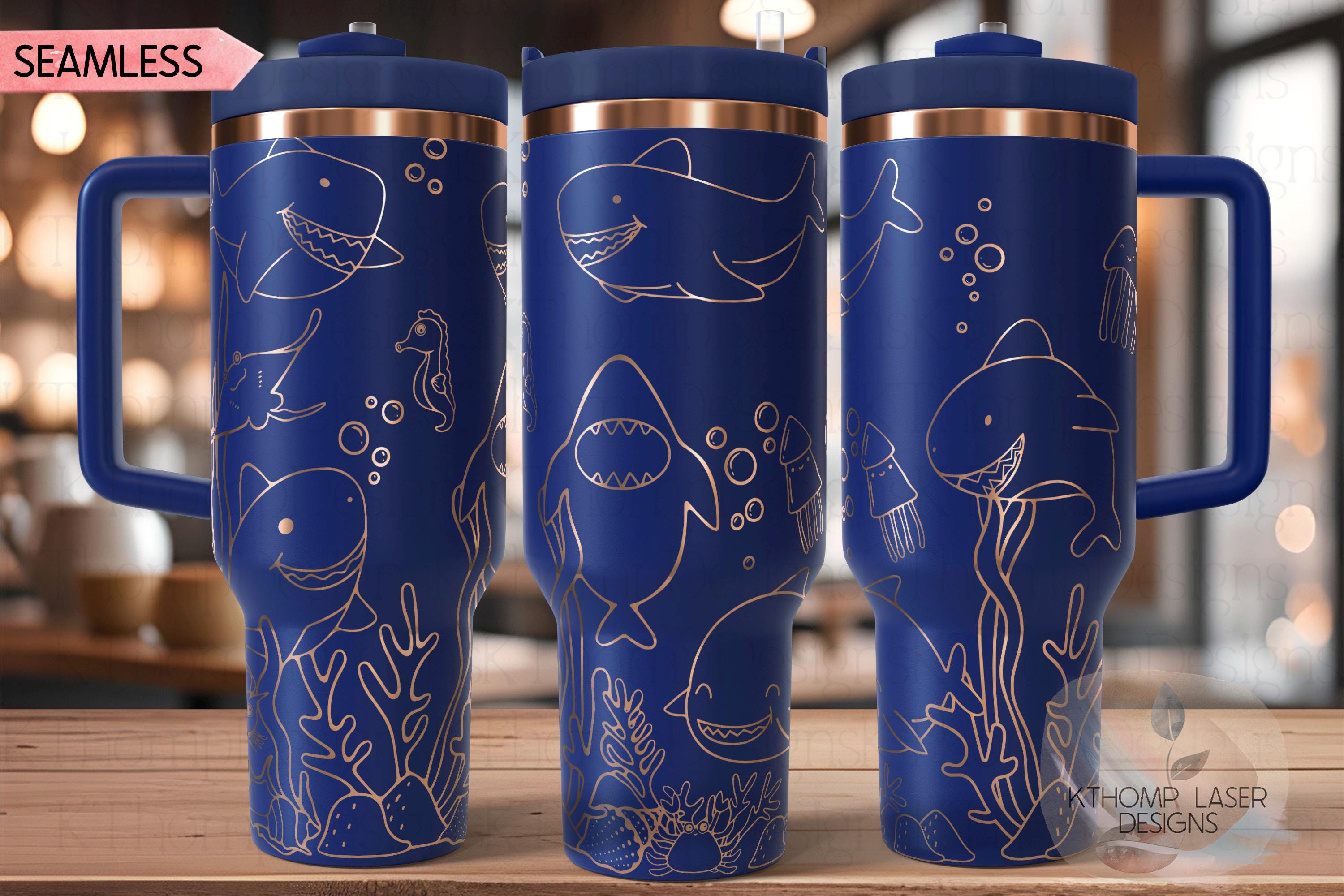 Cute Sharks Ocean Life Tumbler Wrap SVG | 40oz Laser Engraving File | Rotary Ready Digital Design | Ocean Nautical SVG