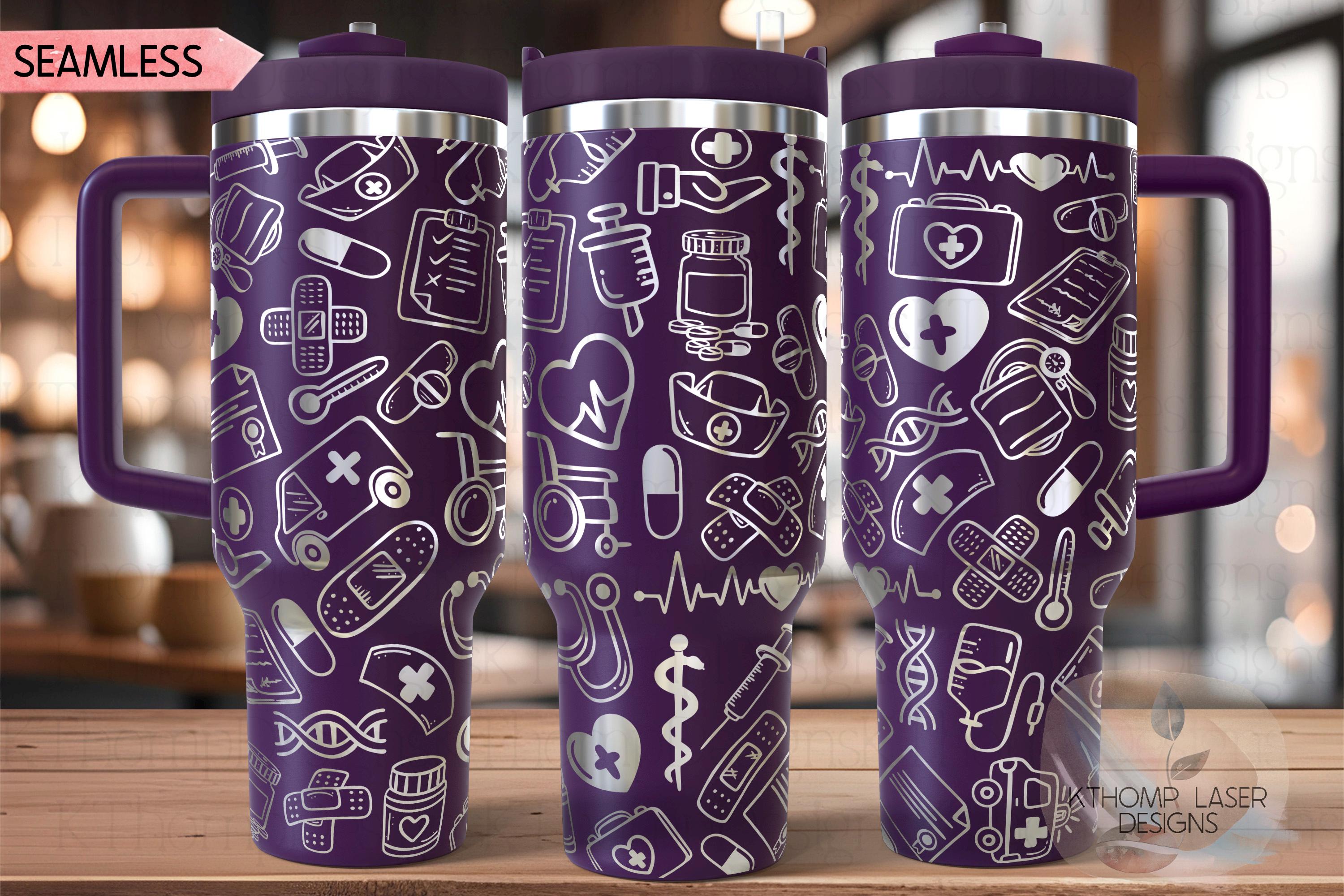 Nurse Medical Doodles Tumbler Wrap SVG | 40oz Laser Engraving File | Rotary Ready Digital Design | Career Gift SVG