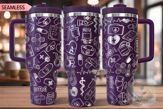 Nurse Medical Doodles Tumbler Wrap SVG | 40oz Laser Engraving File | Rotary Ready Digital Design | Career Gift SVG