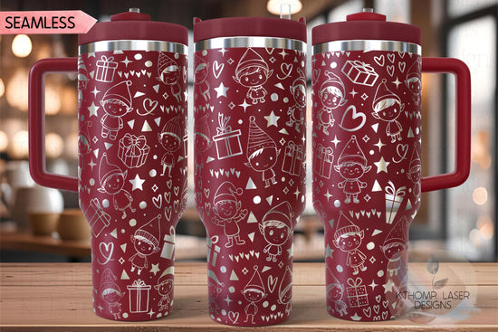 Cute Christmas Elves Holiday Tumbler Wrap SVG | 40oz Laser Engraving File | Rotary Ready Digital Design | Seasonal SVG