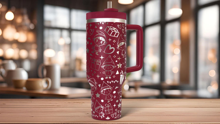 Cute Christmas Elves Holiday Tumbler Wrap SVG | 40oz Laser Engraving File | Rotary Ready Digital Design | Seasonal SVG