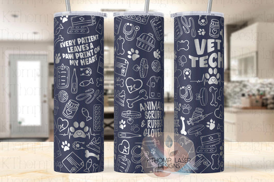 Veterinarian Vet Tech Tumbler Wrap SVG | 20oz Skinny Laser Engraving File | Rotary Ready Digital Design | Career Gift SVG