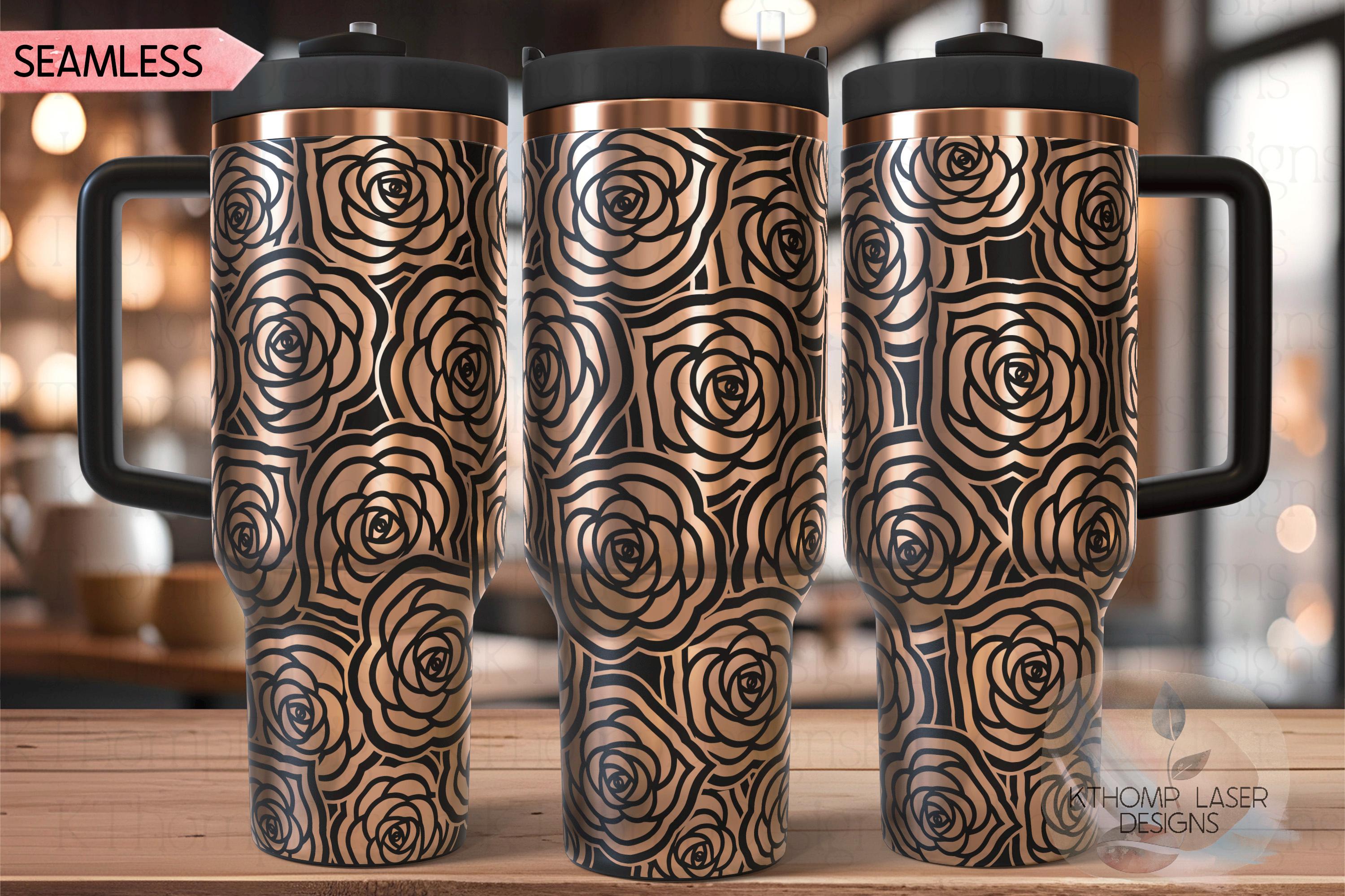 Roses Bursts Tumbler Wrap SVG | 40oz Laser Engraving File | Rotary Engrave Digital Design | Floral SVG Design