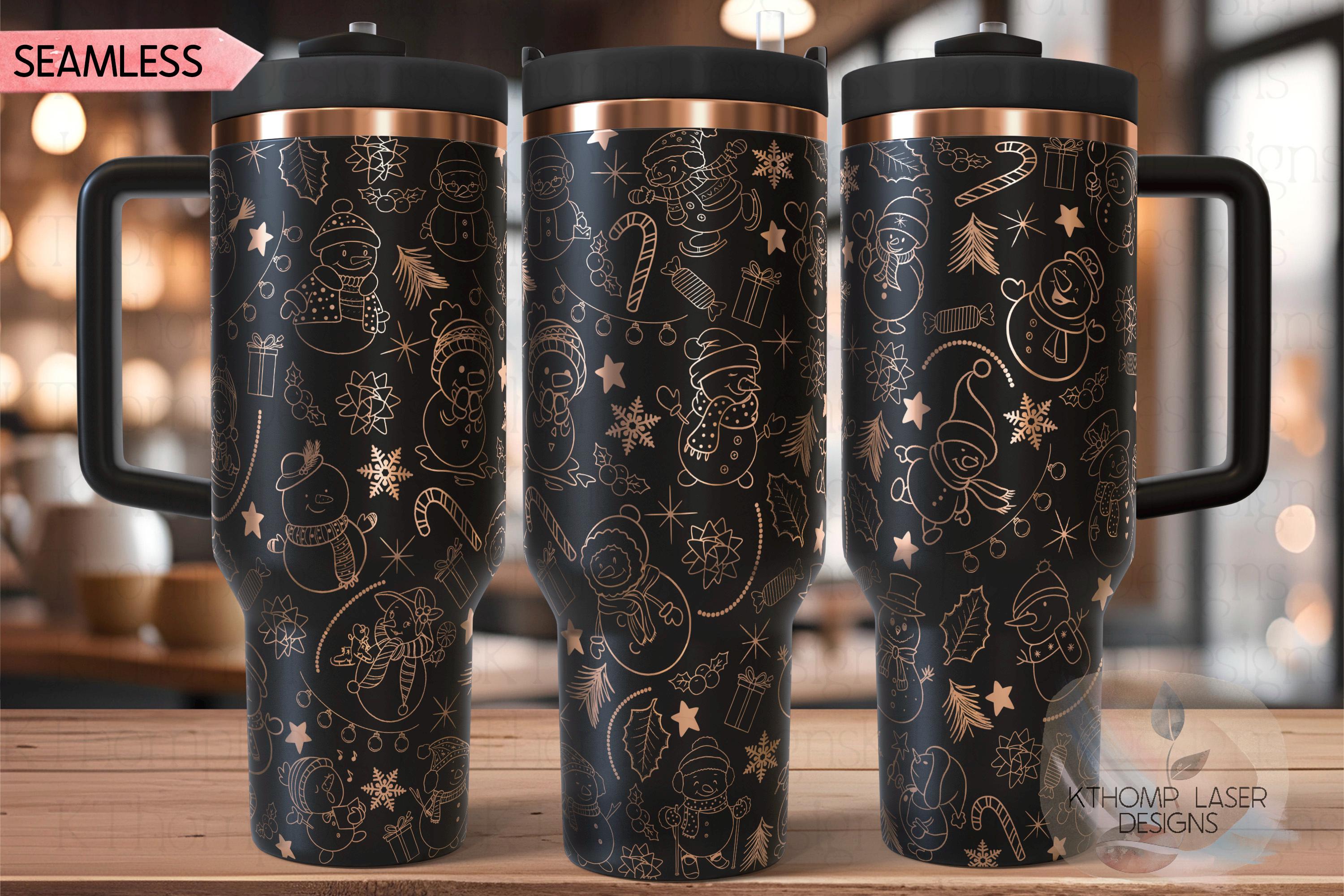 Cute Snowman Doodles Christmas Holiday Tumbler Wrap SVG | 40oz Laser Engraving File | Rotary Ready Digital Design | Seasonal SVG