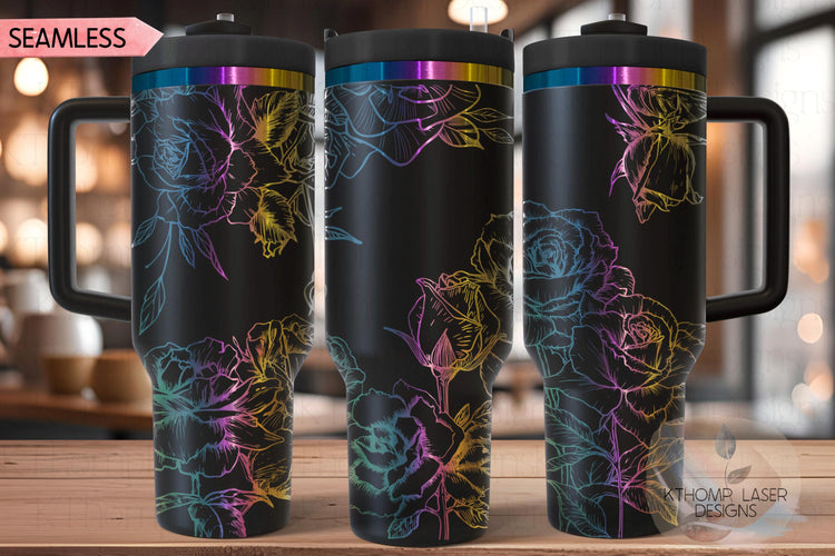Roses 1 Tumbler Wrap SVG | 40oz Laser Engraving File | Rotary Engrave Digital Design | Floral SVG Design
