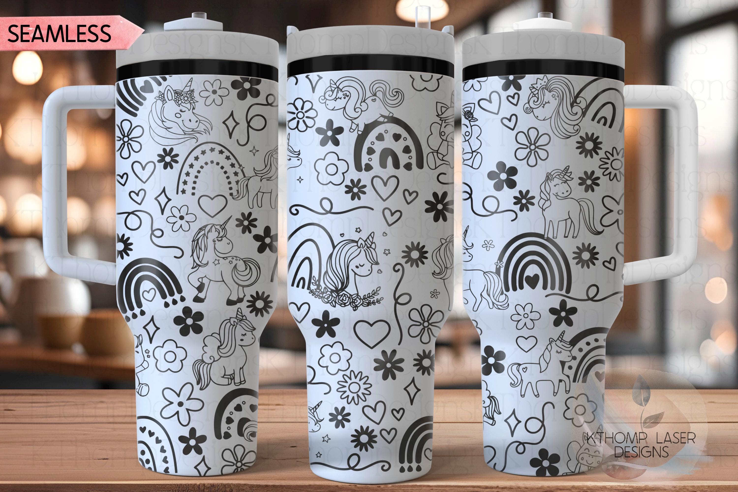 Unicorns & Rainbows Doodles Tumbler Wrap SVG | 40oz Laser Engraving File | Rotary Ready Digital Design | Fantasy Magic SVG