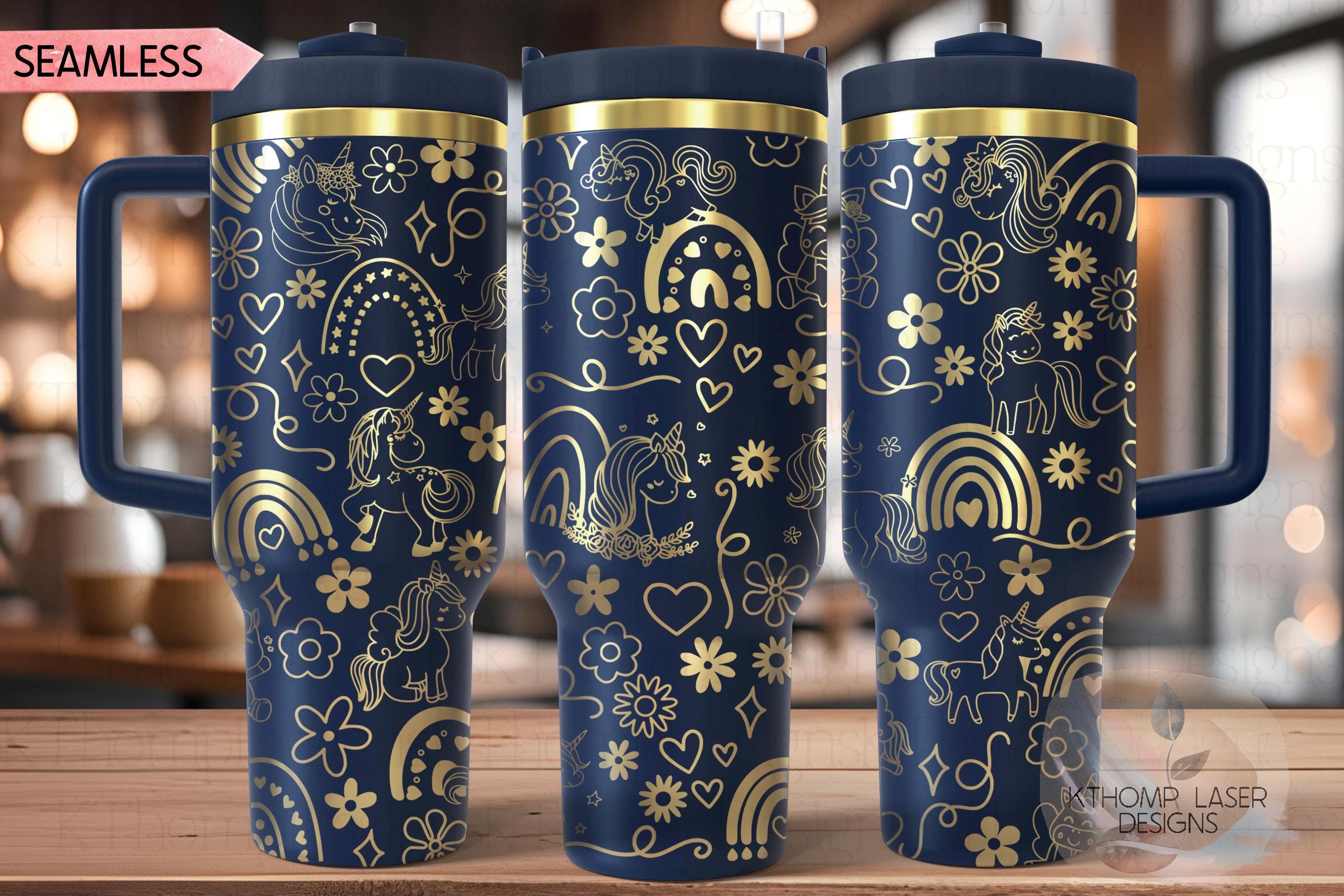 Unicorns & Rainbows Doodles Tumbler Wrap SVG | 40oz Laser Engraving File | Rotary Ready Digital Design | Fantasy Magic SVG