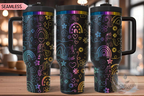 Unicorns & Rainbows Doodles Tumbler Wrap SVG | 40oz Laser Engraving File | Rotary Ready Digital Design | Fantasy Magic SVG