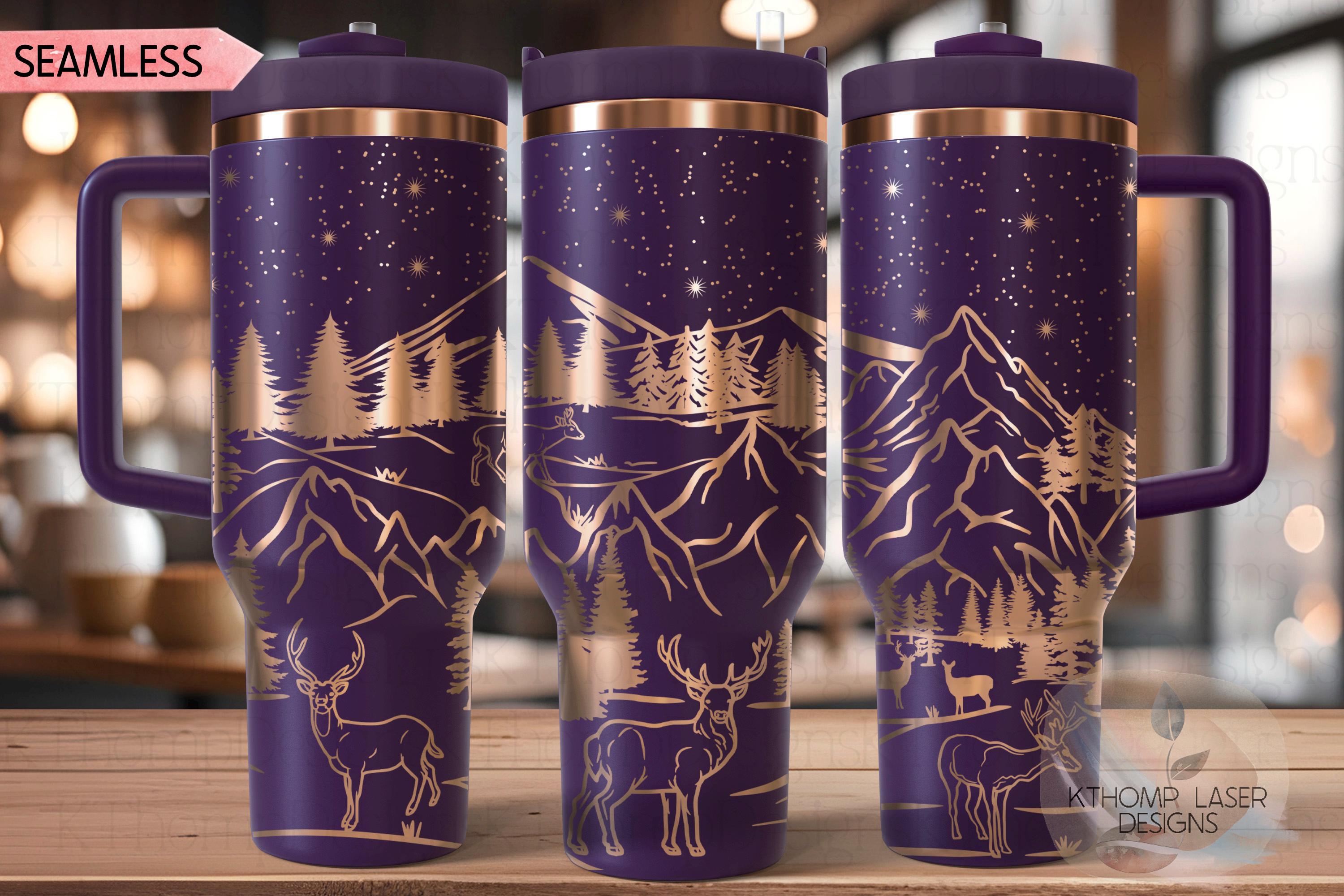 Deer Mountain Scene Tumbler Wrap SVG | 40oz Laser Engraving File | Rotary Ready Digital Design | Exotic Animal SVG