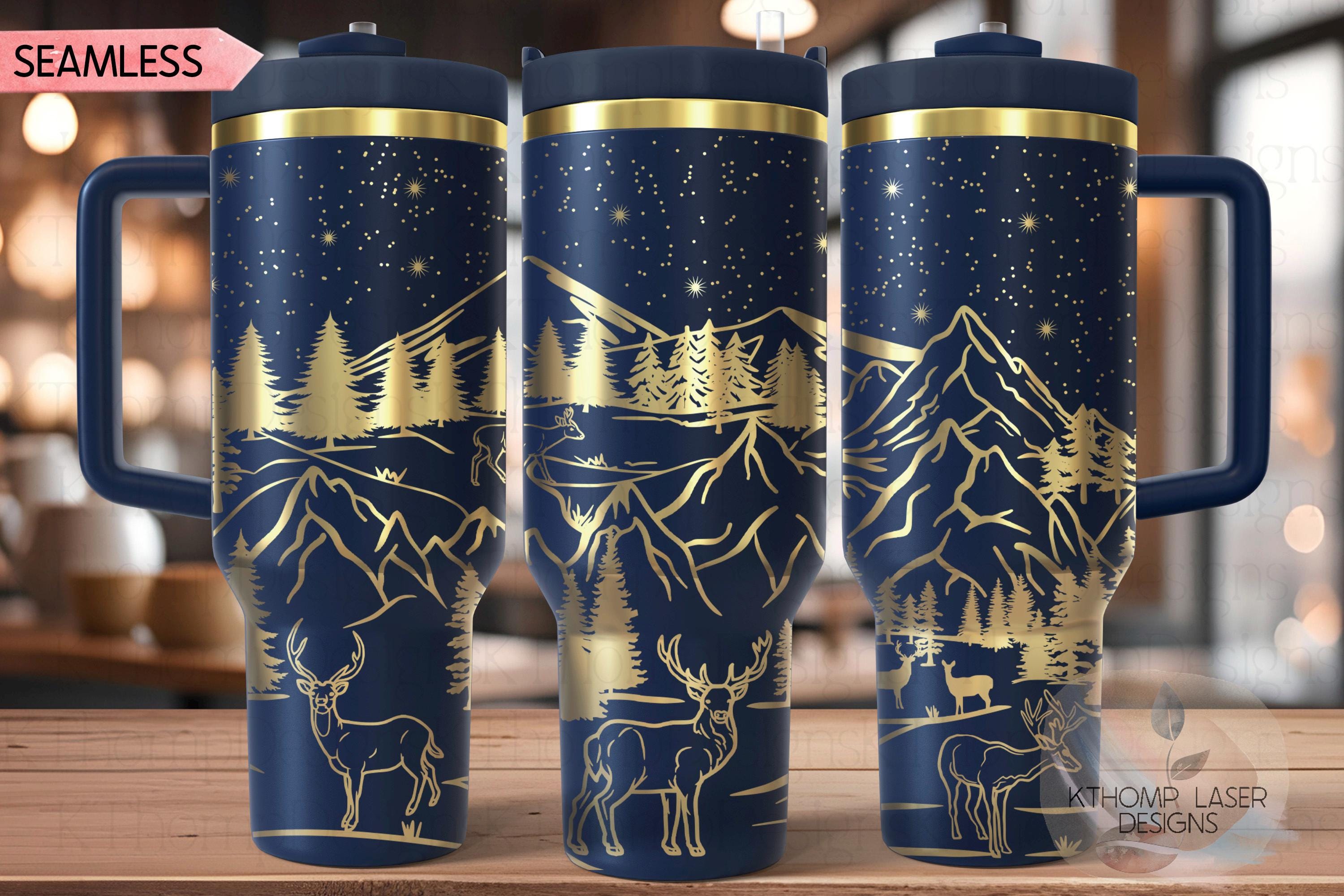 Deer Mountain Scene Tumbler Wrap SVG | 40oz Laser Engraving File | Rotary Ready Digital Design | Exotic Animal SVG