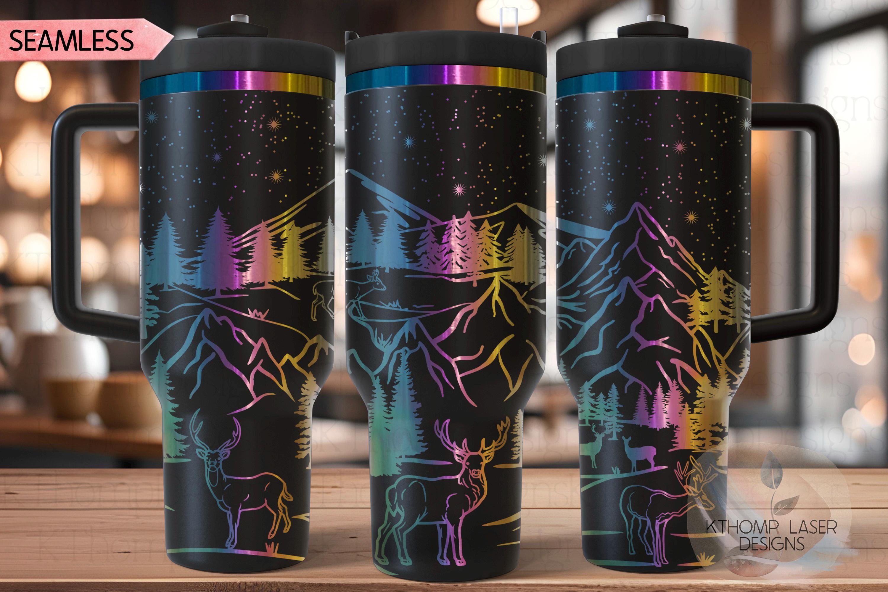 Deer Mountain Scene Tumbler Wrap SVG | 40oz Laser Engraving File | Rotary Ready Digital Design | Exotic Animal SVG