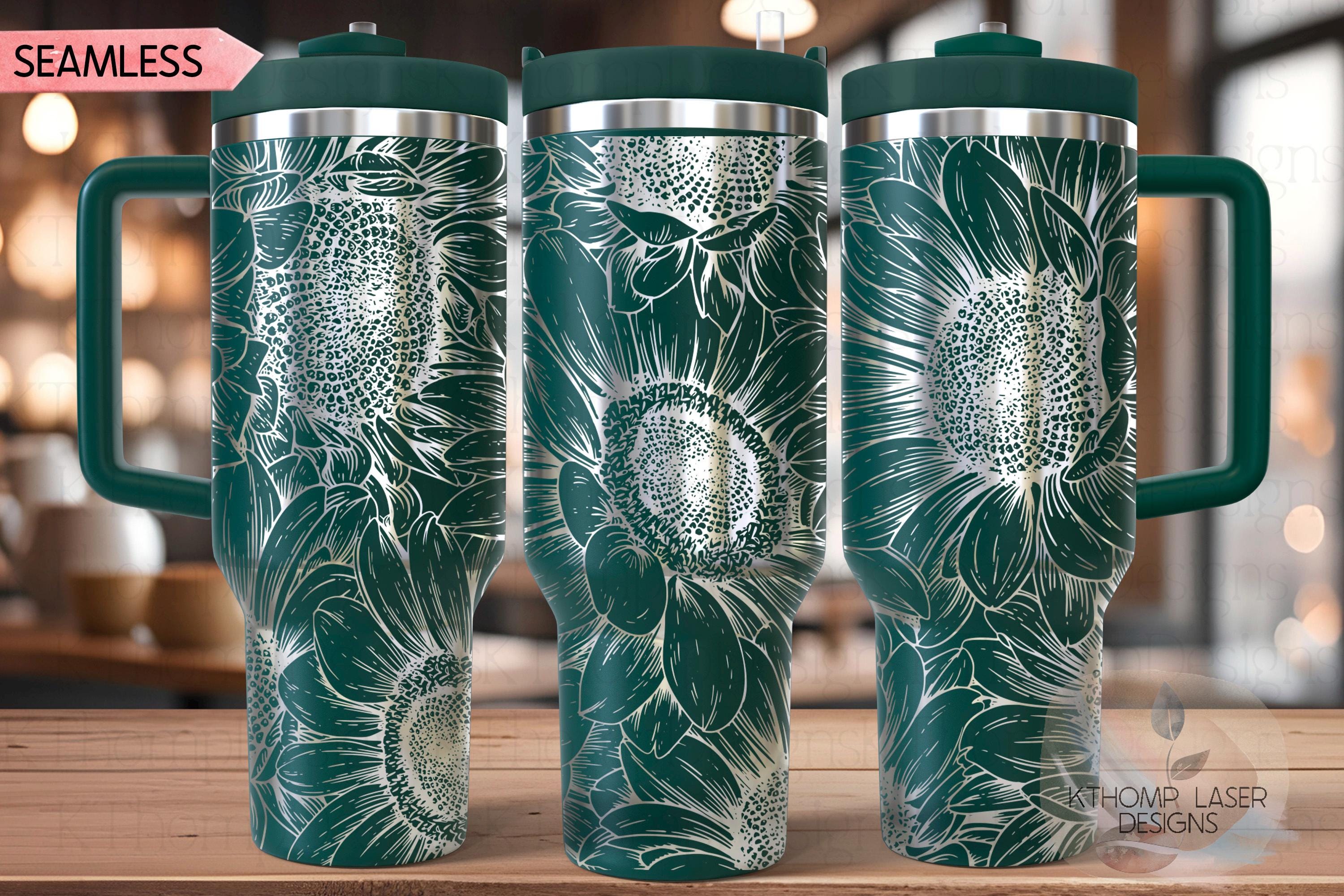 Sunflower Tumbler Wrap SVG | 40oz Laser Engraving File | Rotary Engrave Digital Design | Floral SVG Design