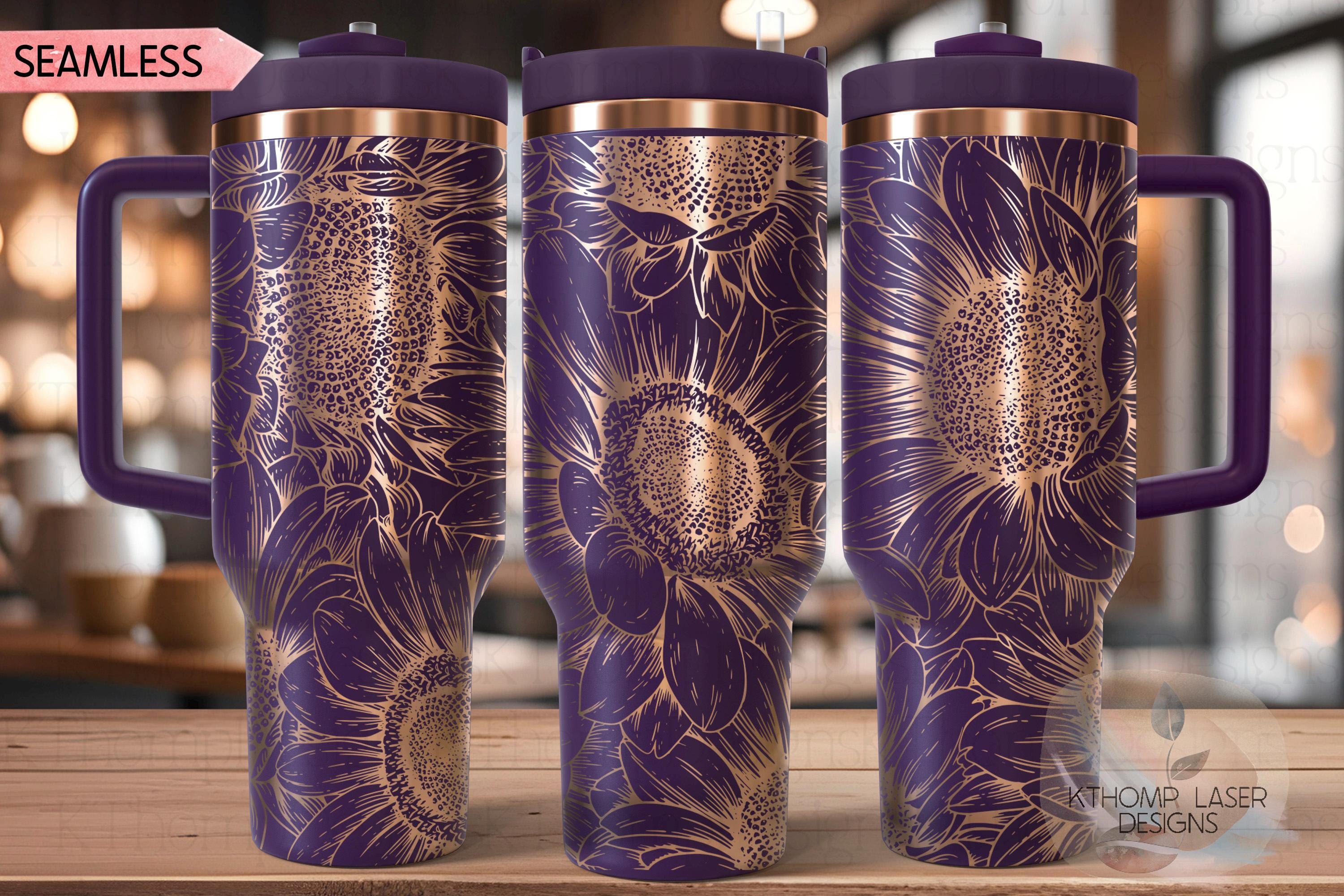 Sunflower Tumbler Wrap SVG | 40oz Laser Engraving File | Rotary Engrave Digital Design | Floral SVG Design