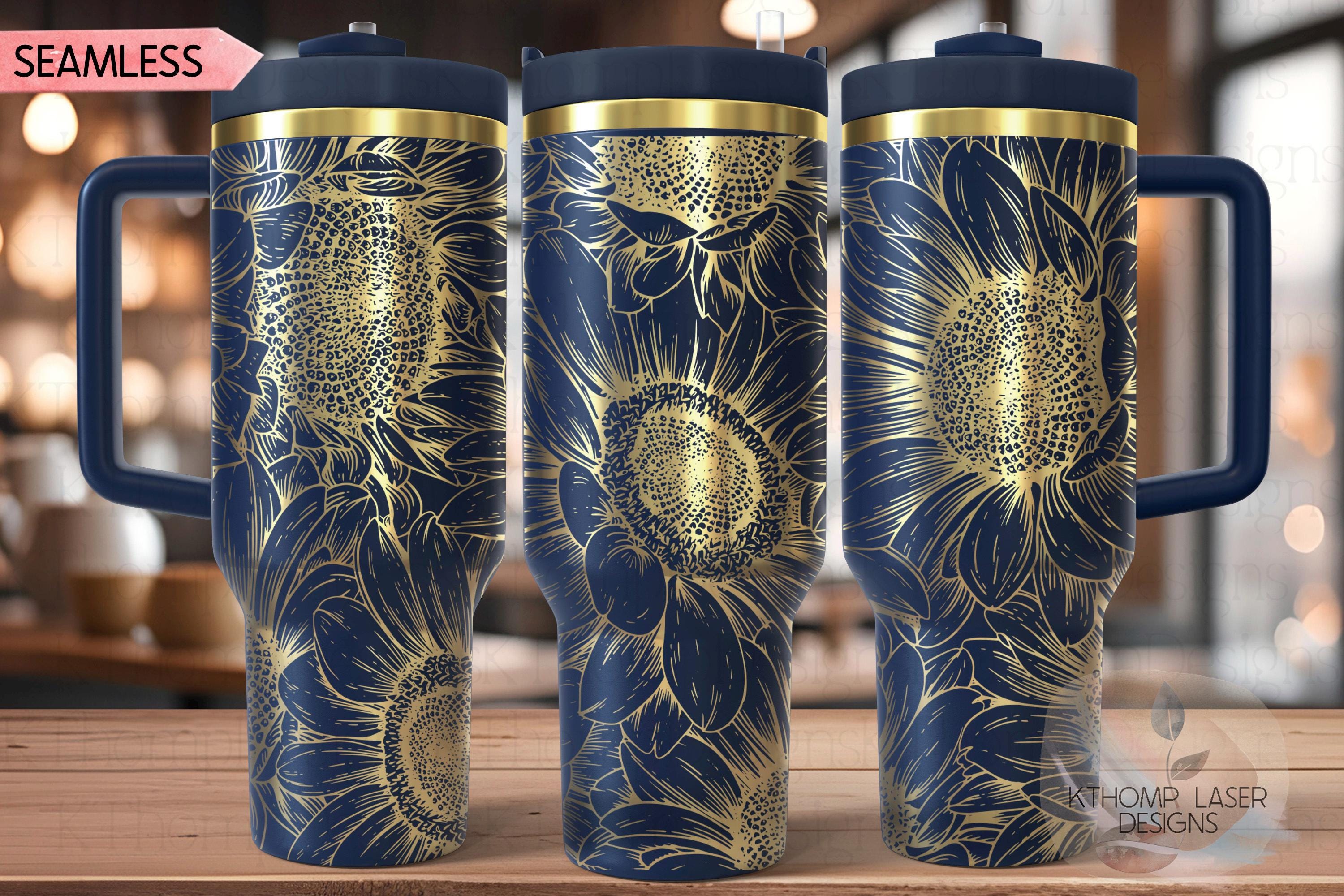 Sunflower Tumbler Wrap SVG | 40oz Laser Engraving File | Rotary Engrave Digital Design | Floral SVG Design