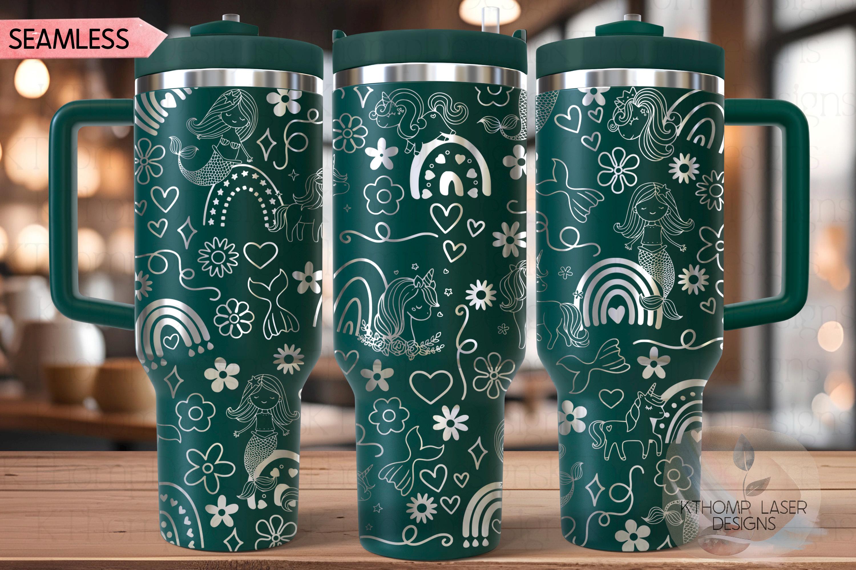 Mermaid Unicorn & Rainbow Doodles Tumbler Wrap SVG | 40oz Laser Engraving File | Rotary Ready Digital Design | Fantasy Magic SVG
