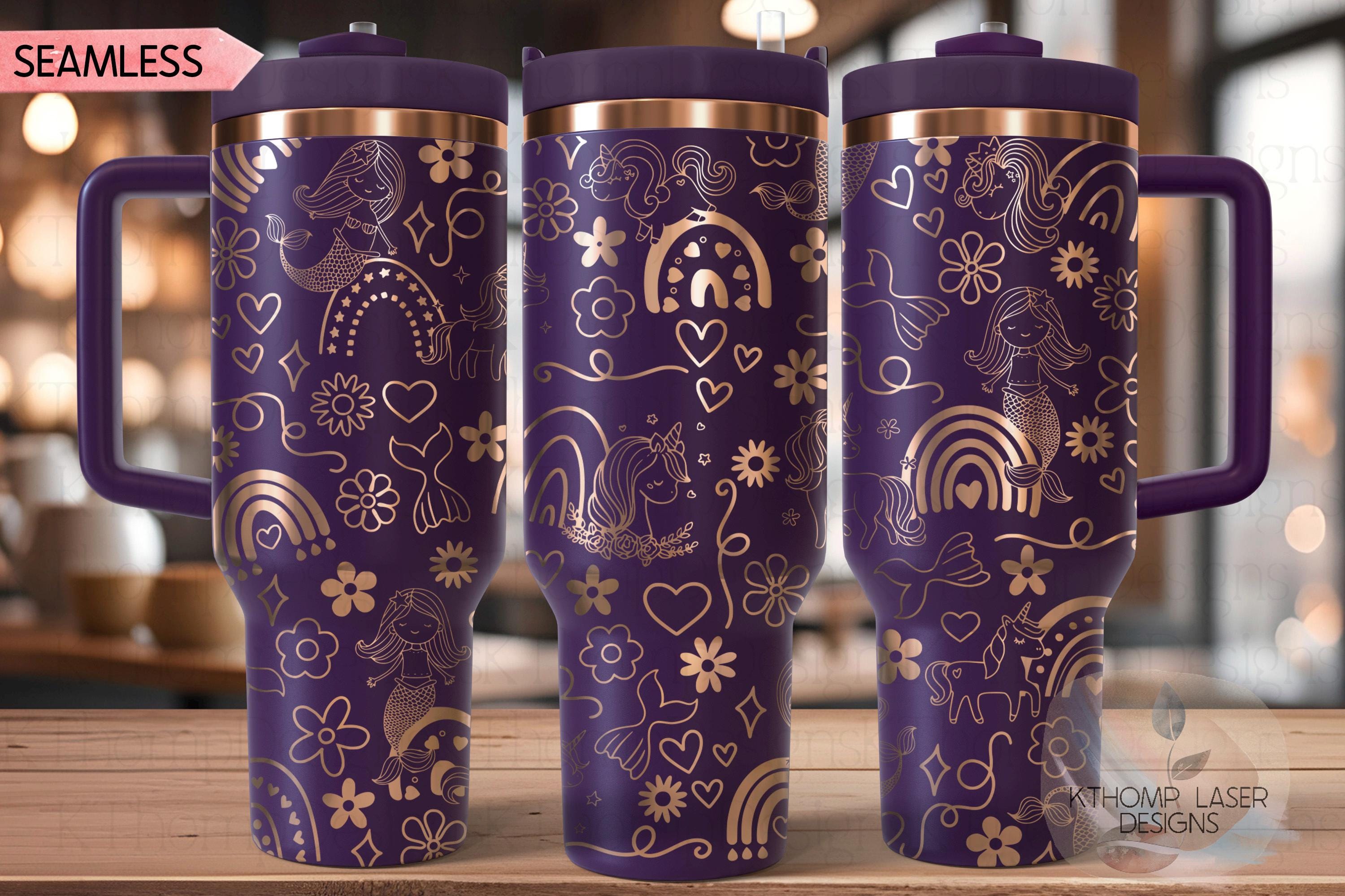 Mermaid Unicorn & Rainbow Doodles Tumbler Wrap SVG | 40oz Laser Engraving File | Rotary Ready Digital Design | Fantasy Magic SVG