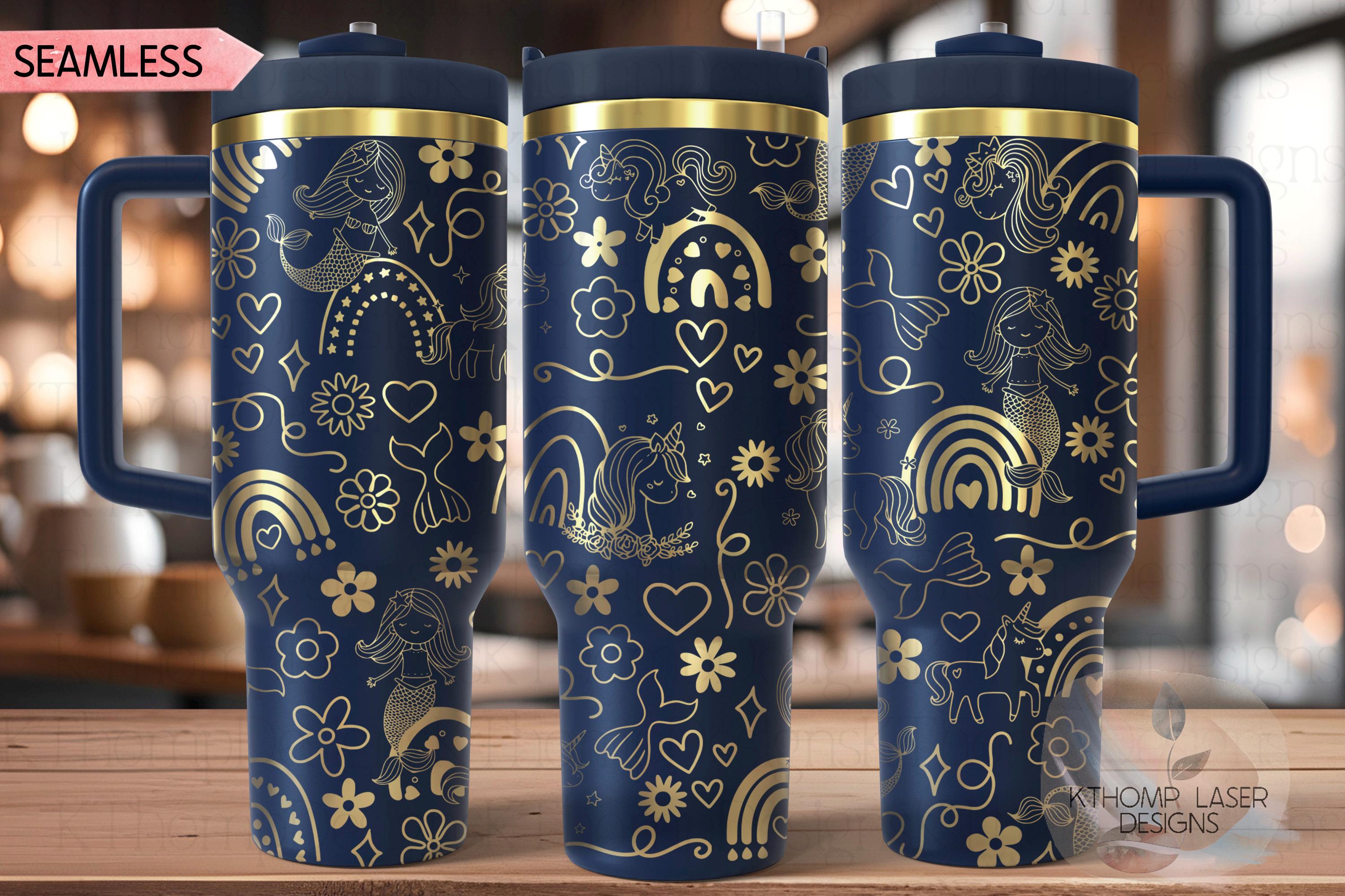 Mermaid Unicorn & Rainbow Doodles Tumbler Wrap SVG | 40oz Laser Engraving File | Rotary Ready Digital Design | Fantasy Magic SVG