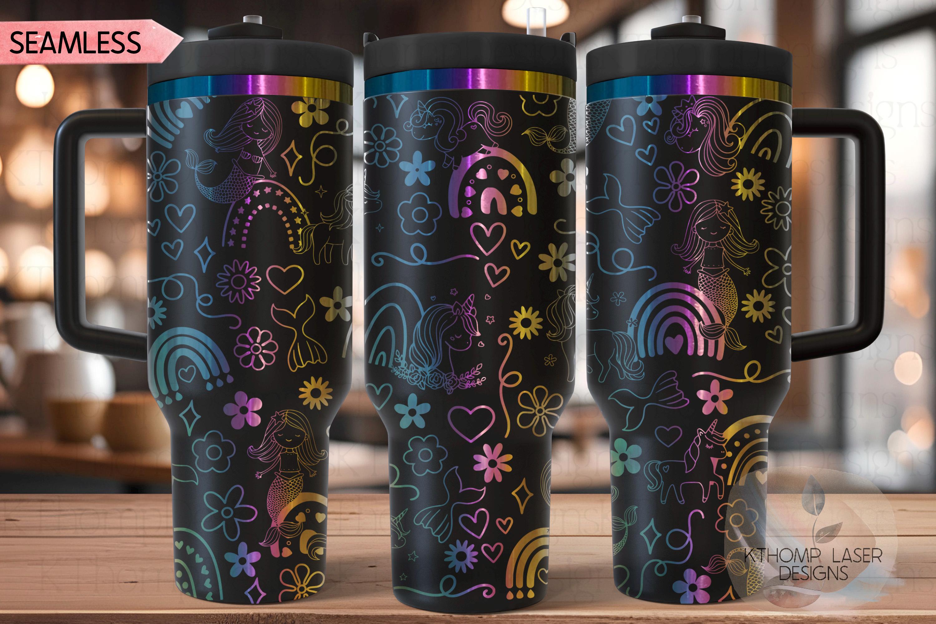 Mermaid Unicorn & Rainbow Doodles Tumbler Wrap SVG | 40oz Laser Engraving File | Rotary Ready Digital Design | Fantasy Magic SVG