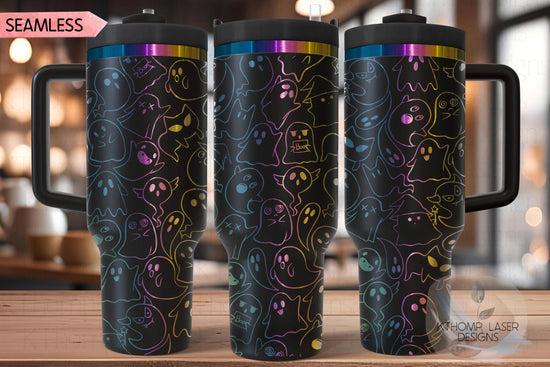 Halloween Ghosts Doodles Holiday Tumbler Wrap SVG | 40oz Laser Engraving File | Rotary Ready Digital Design | Seasonal SVG