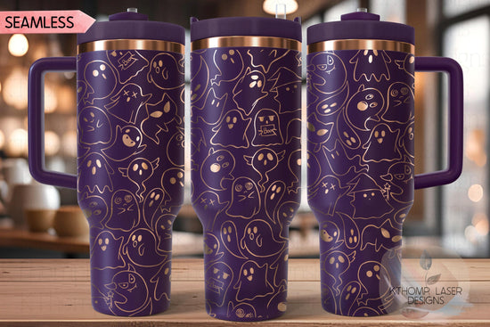 Halloween Ghosts Doodles Holiday Tumbler Wrap SVG | 40oz Laser Engraving File | Rotary Ready Digital Design | Seasonal SVG