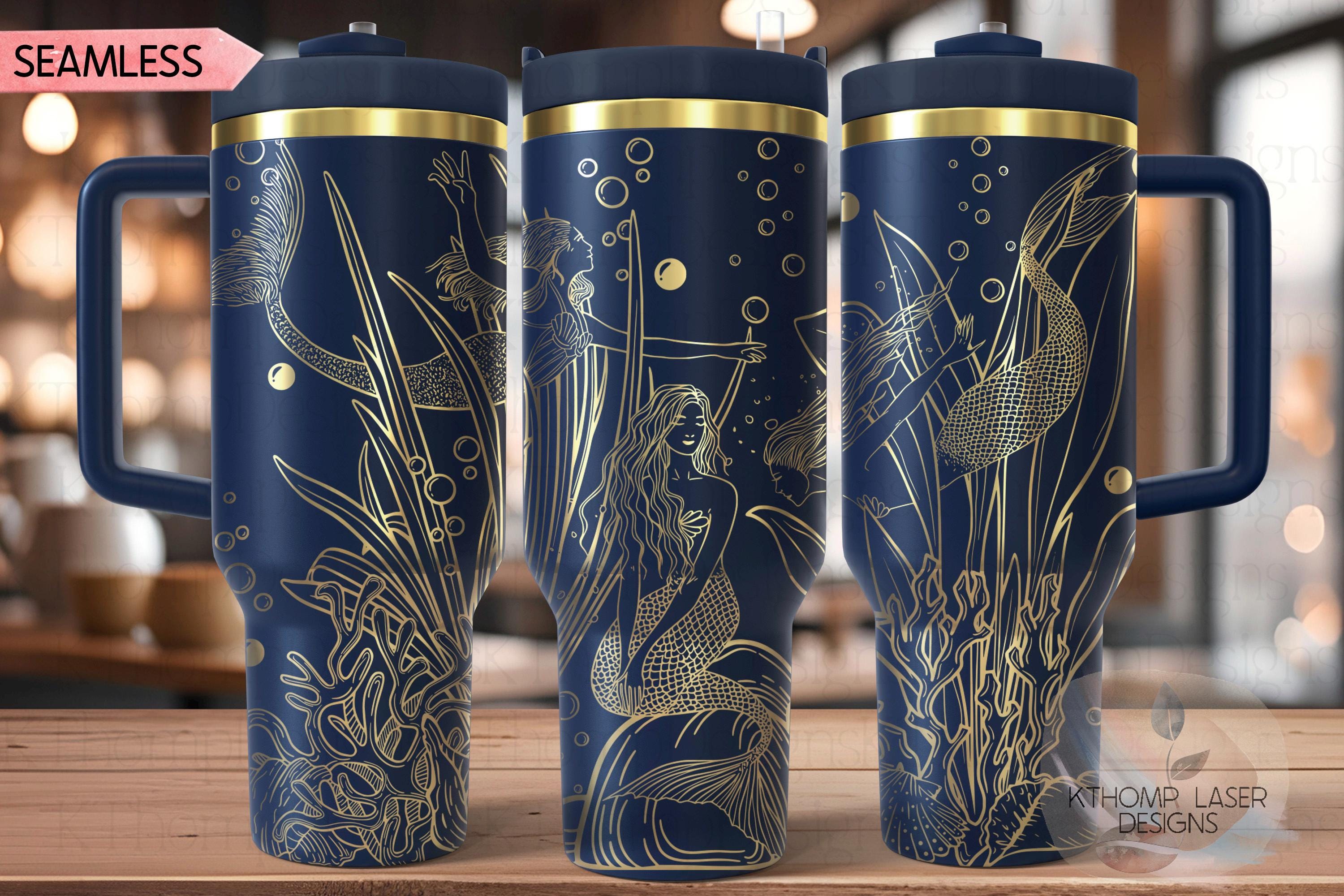 Mermaids Tumbler Wrap SVG | 40oz Laser Engraving File | Rotary Ready Digital Design | Fantasy Magic SVG