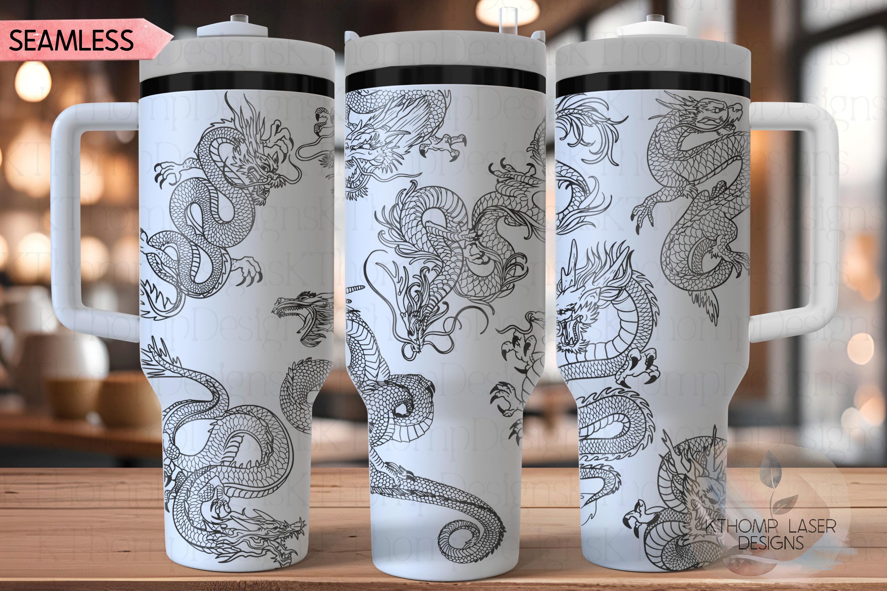 Dragons Tumbler Wrap SVG | 40oz Laser Engraving File | Rotary Ready Digital Design | Fantasy Magic SVG
