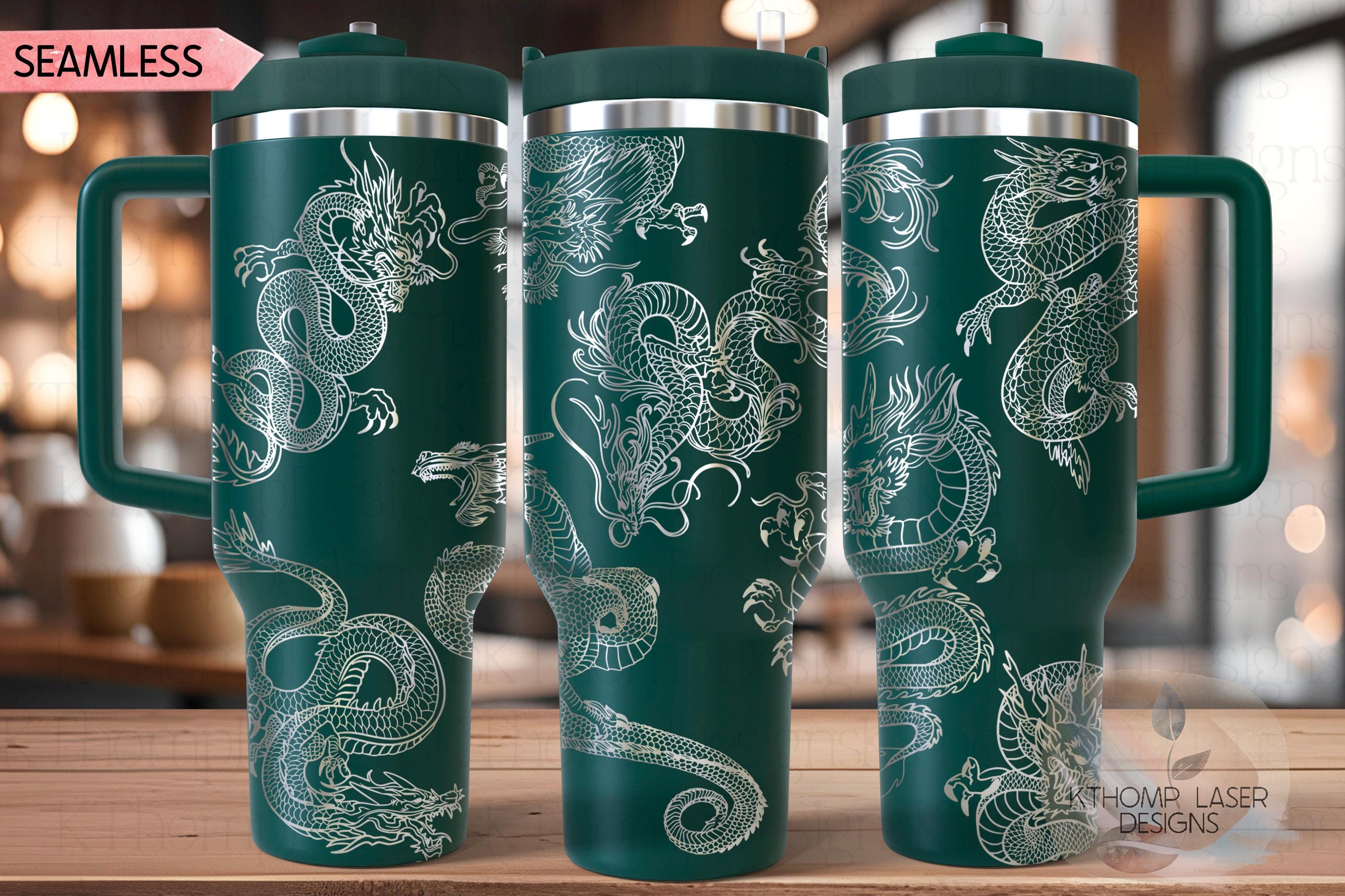 Dragons Tumbler Wrap SVG | 40oz Laser Engraving File | Rotary Ready Digital Design | Fantasy Magic SVG