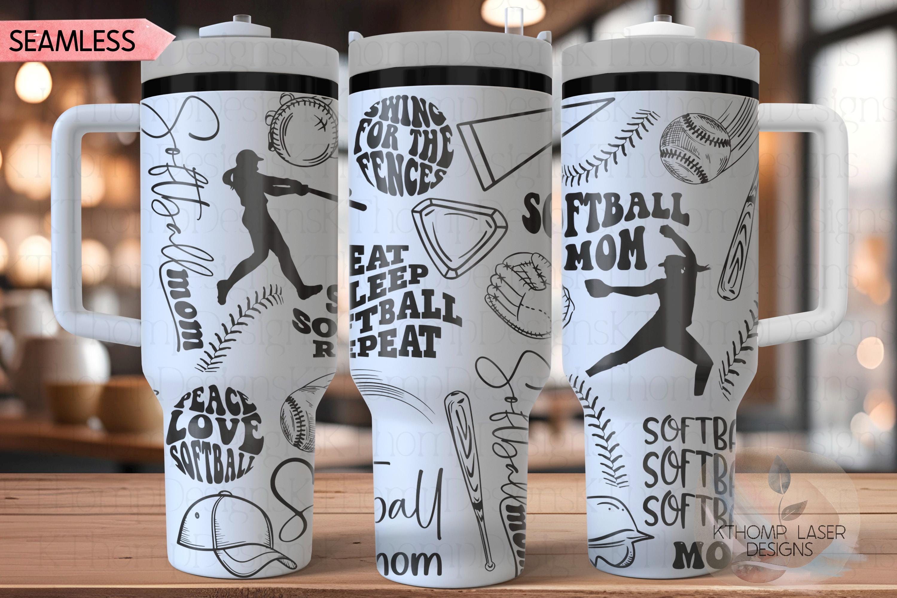 Softball Mom Tumbler Wrap SVG | 40oz Laser Engraving File | Rotary Ready Digital Design | Mom Life SVG