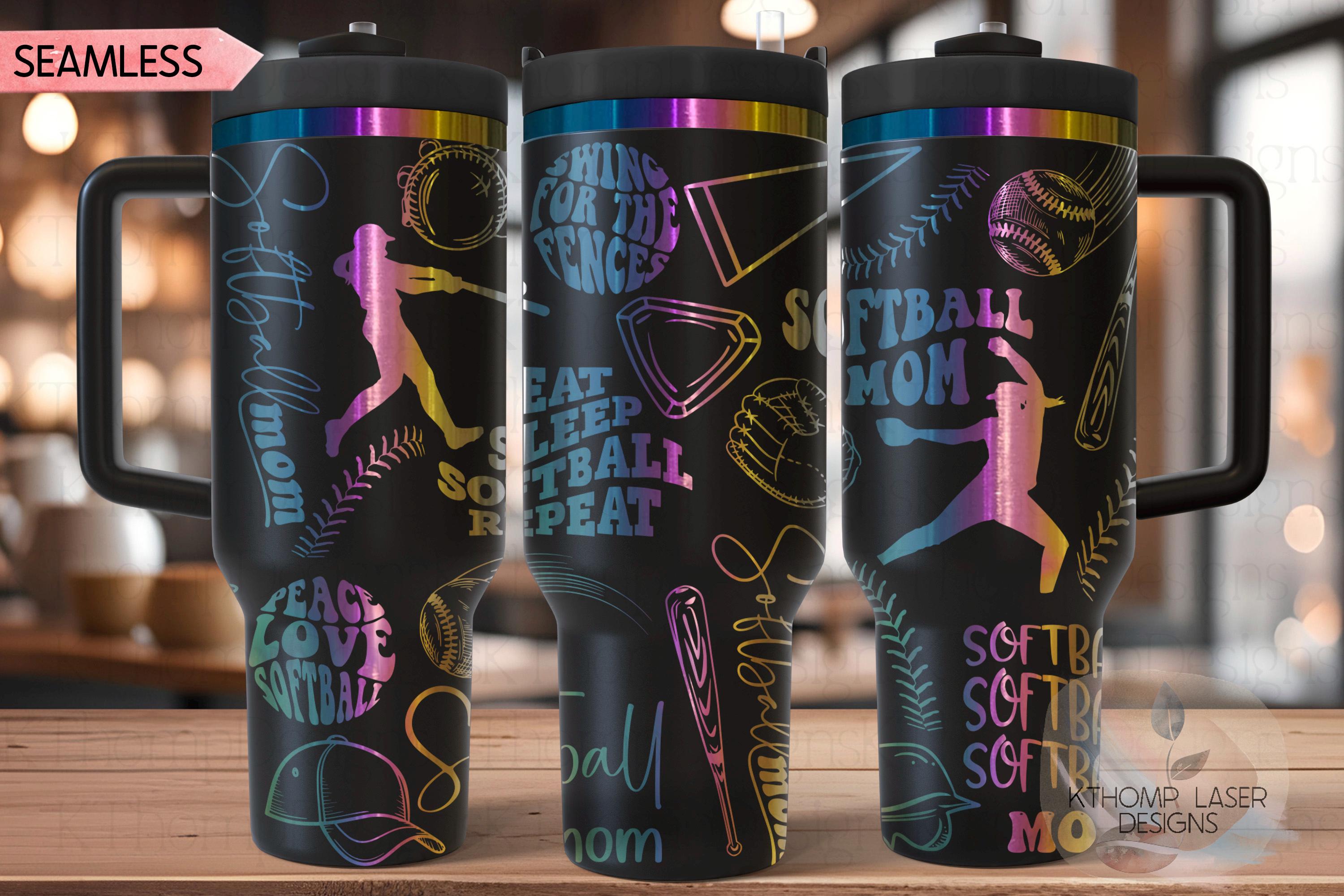 Softball Mom Tumbler Wrap SVG | 40oz Laser Engraving File | Rotary Ready Digital Design | Mom Life SVG