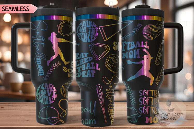 Softball Mom Tumbler Wrap SVG | 40oz Laser Engraving File | Rotary Ready Digital Design | Mom Life SVG