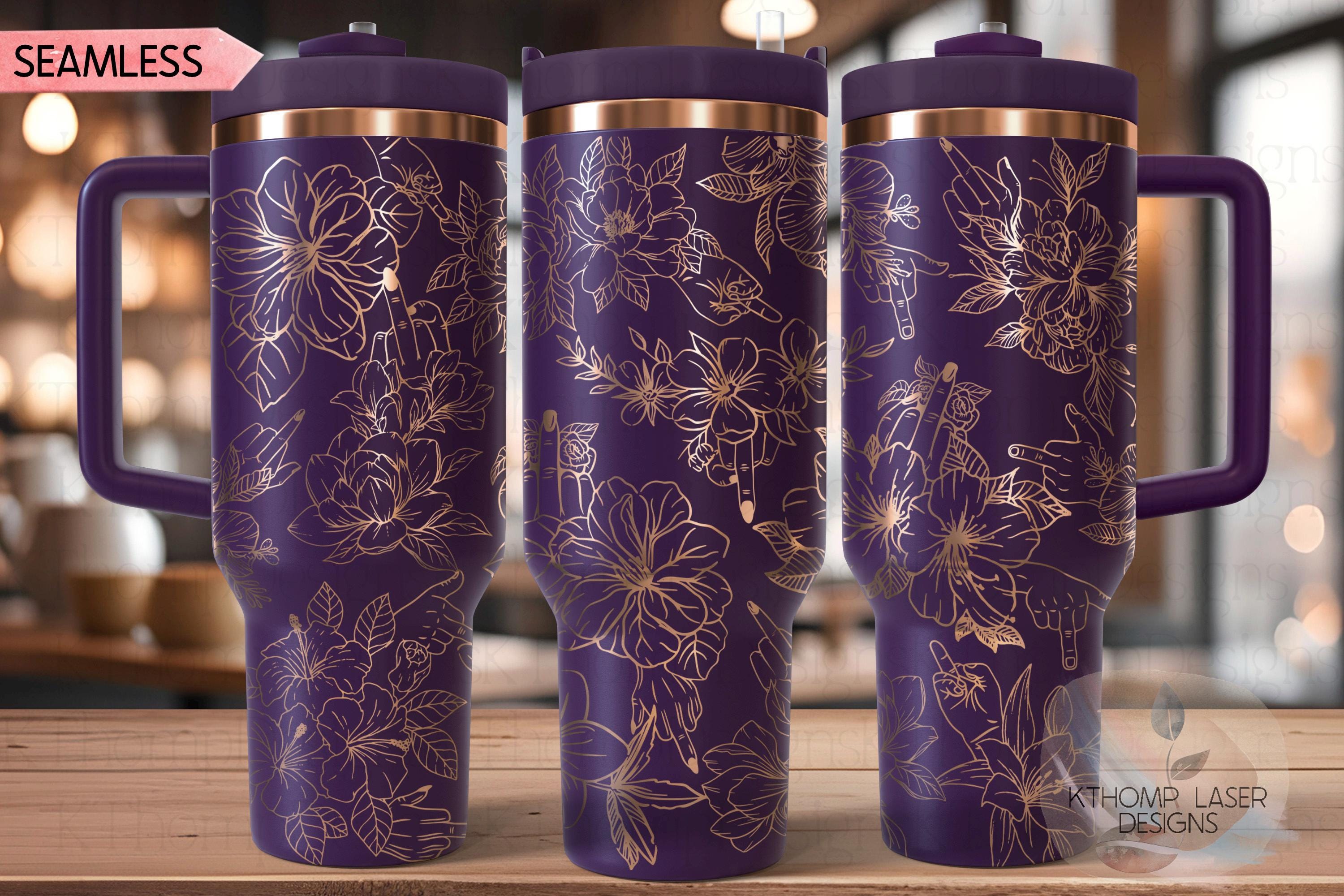 Floral FU Middle Finger Tumbler Wrap SVG | 40oz Laser Engraving File | Rotary Ready Digital Design | Sassy Coffee SVG