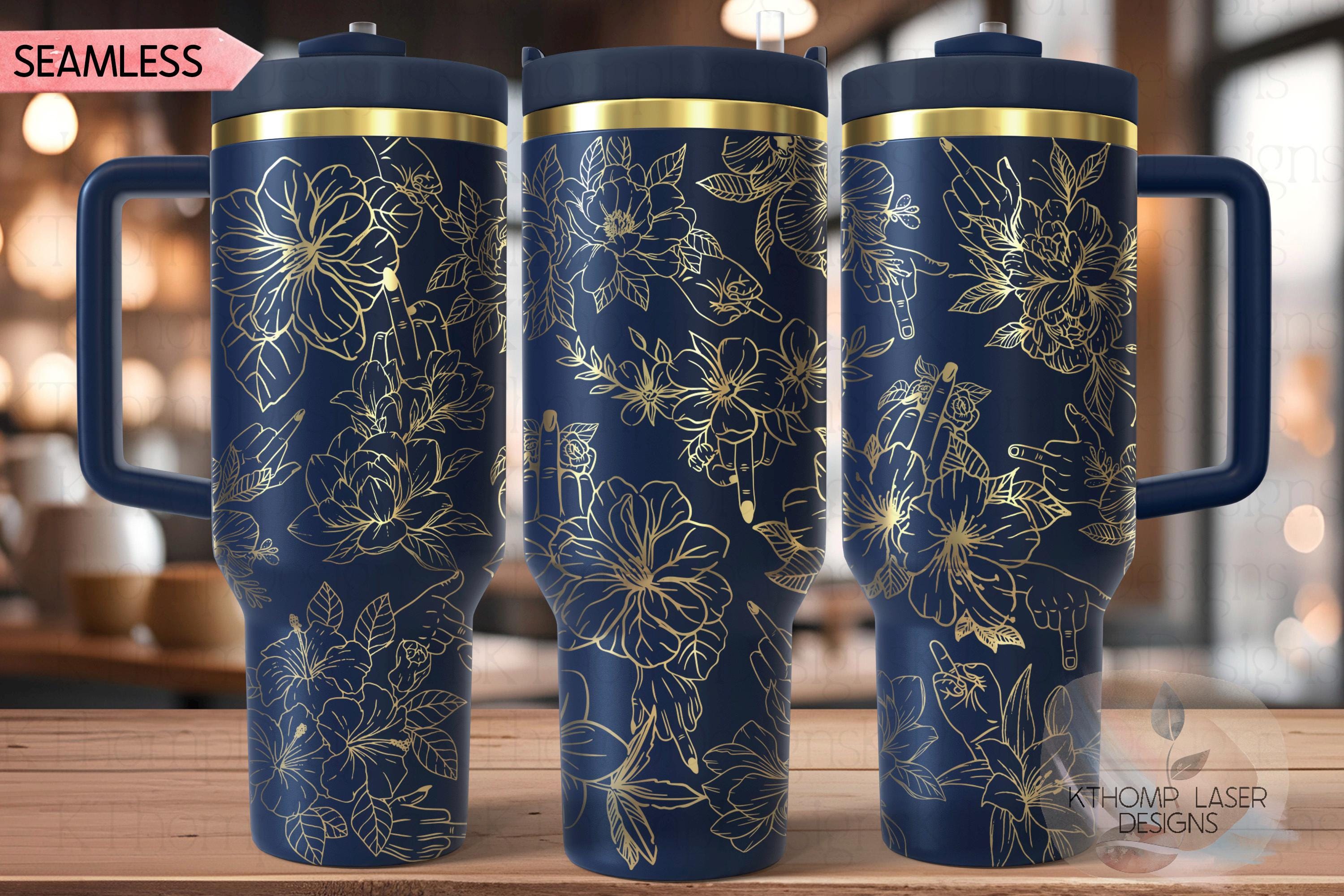 Floral FU Middle Finger Tumbler Wrap SVG | 40oz Laser Engraving File | Rotary Ready Digital Design | Sassy Coffee SVG