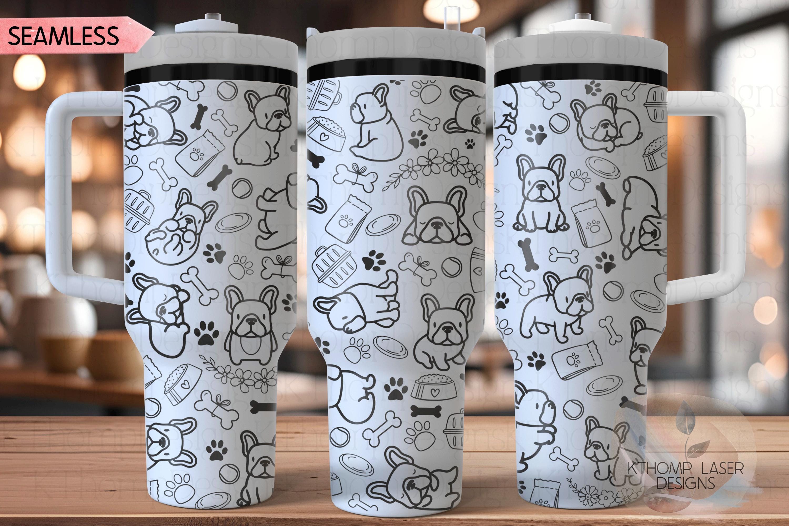 Frenchie Tumbler Wrap SVG | 40oz Laser Engraving File | Rotary Engrave Digital Design | Dog Lover Gift