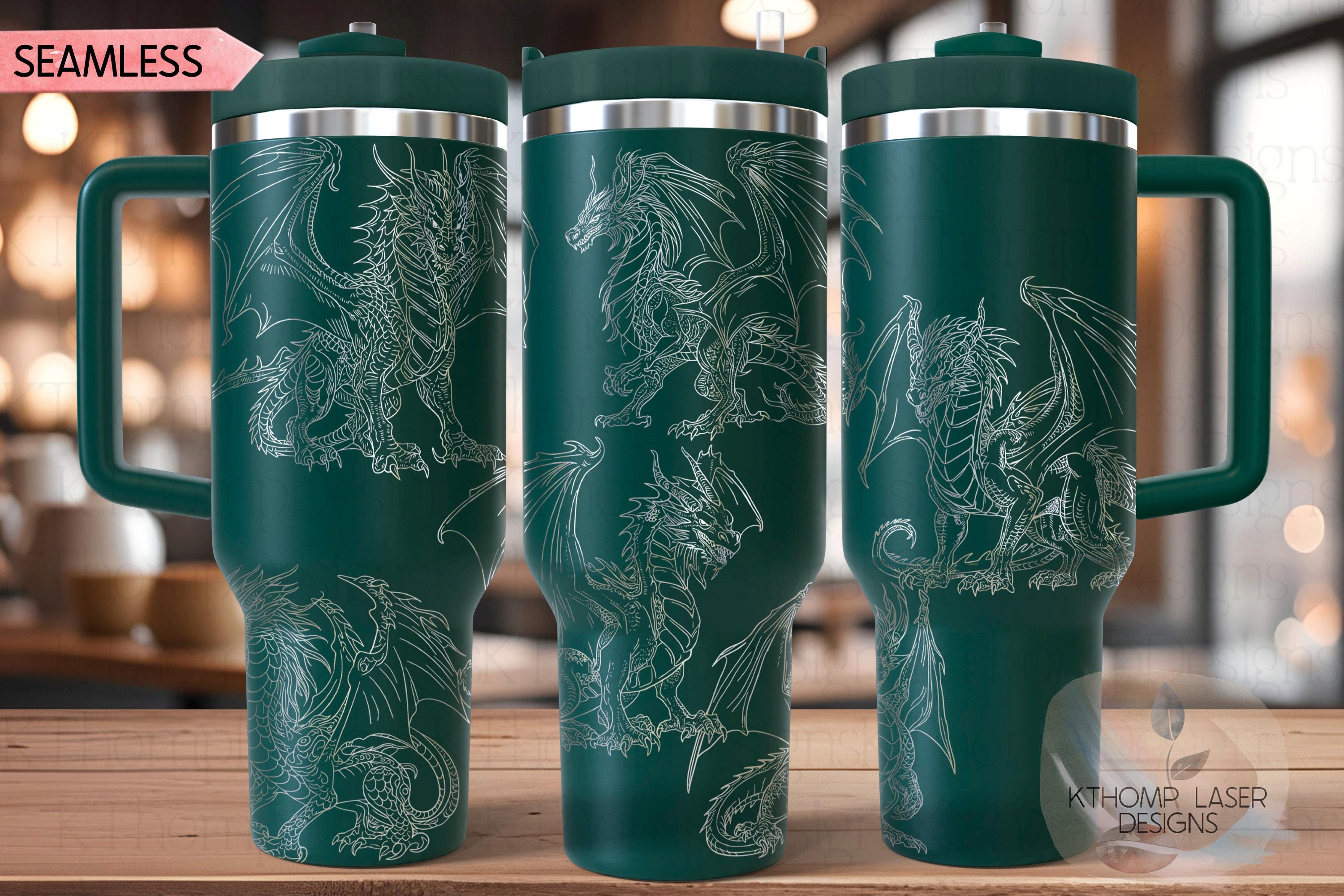 Fantasy Dragons Tumbler Wrap SVG | 40oz Laser Engraving File | Rotary Ready Digital Design | Fantasy Magic SVG